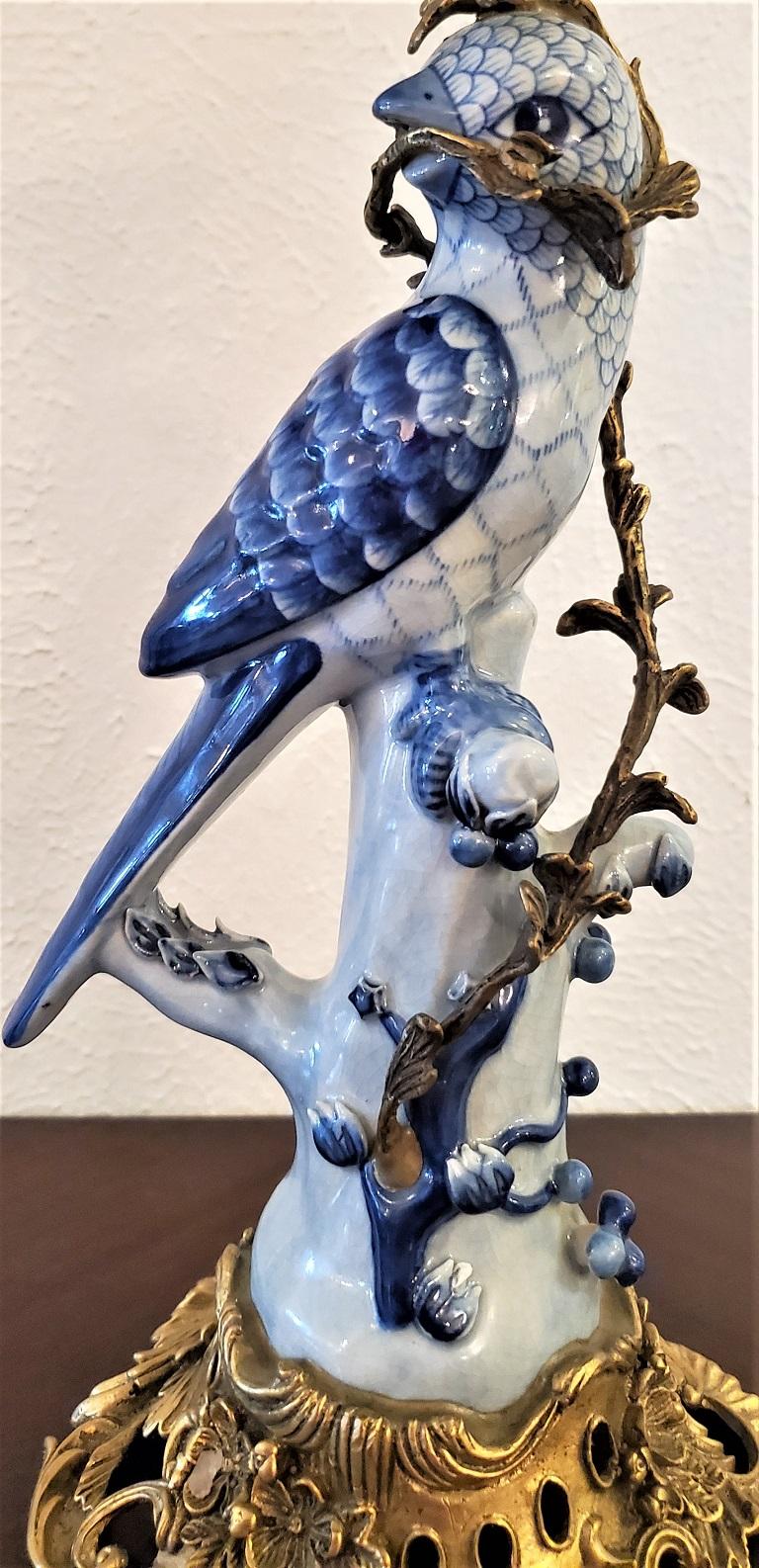 Art Nouveau Vintage Porcelain and Ormolu Parrot Candlestick
