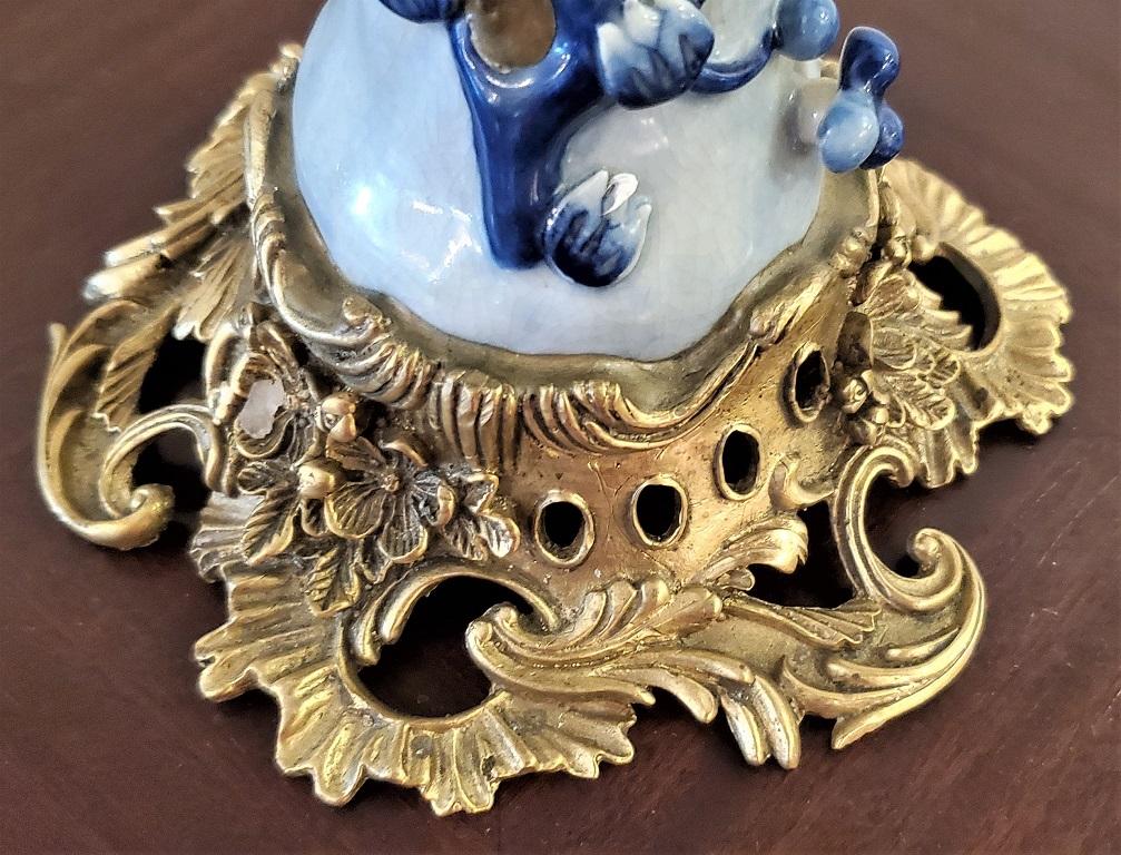 Chinese Vintage Porcelain and Ormolu Parrot Candlestick