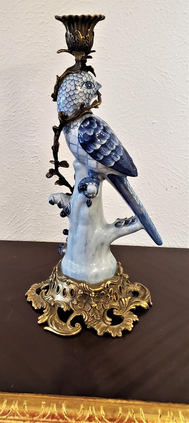 20th Century Vintage Porcelain and Ormolu Parrot Candlestick