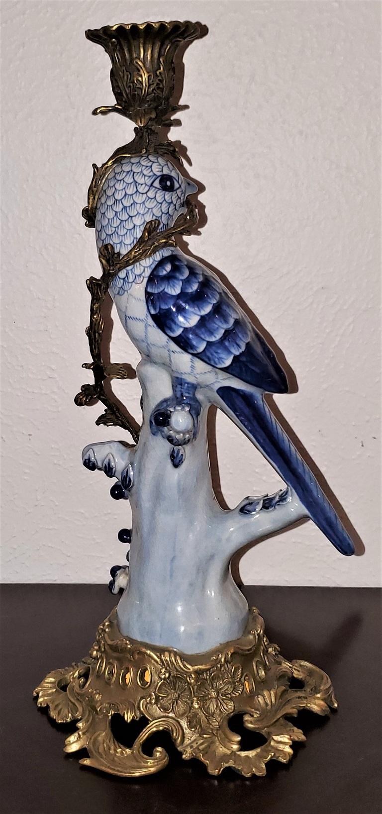 Vintage Porcelain and Ormolu Parrot Candlestick 1