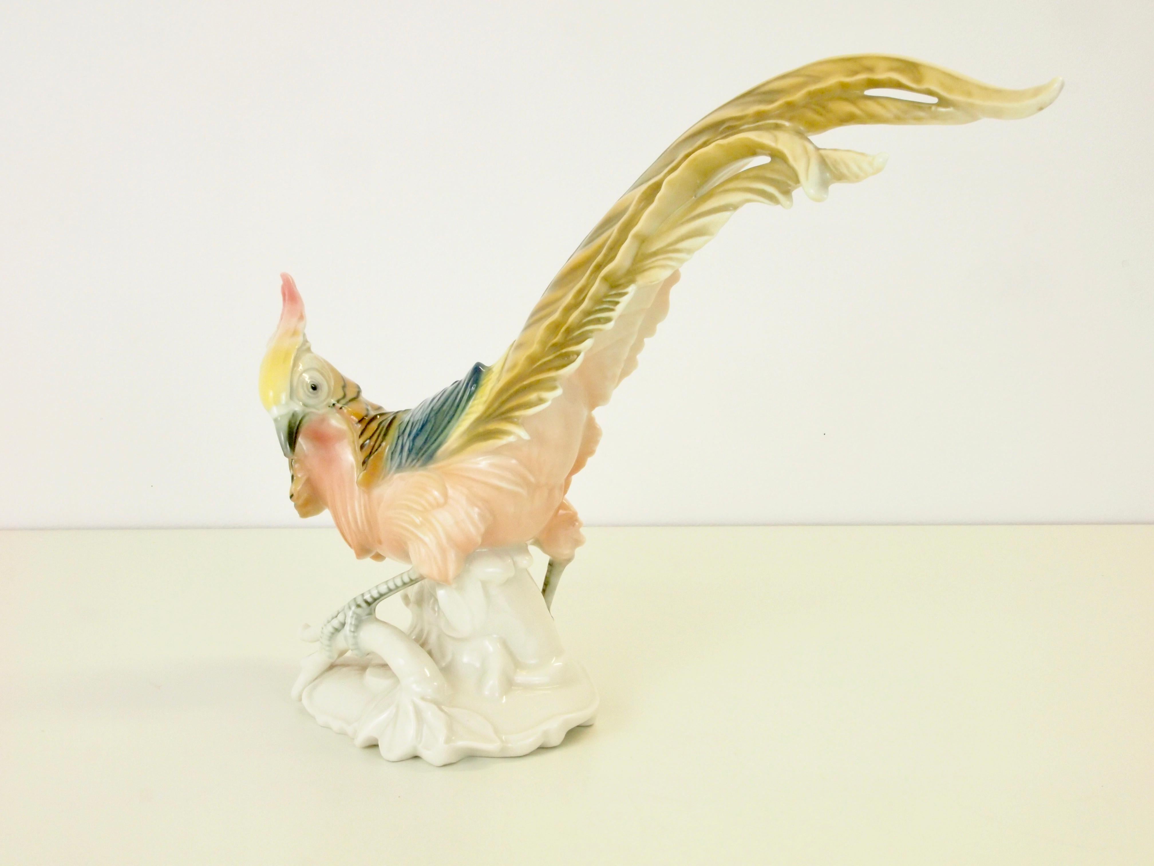 Hand-Painted Vintage Porcelain Pheasant Figurine by Karl ENS Volkstedt