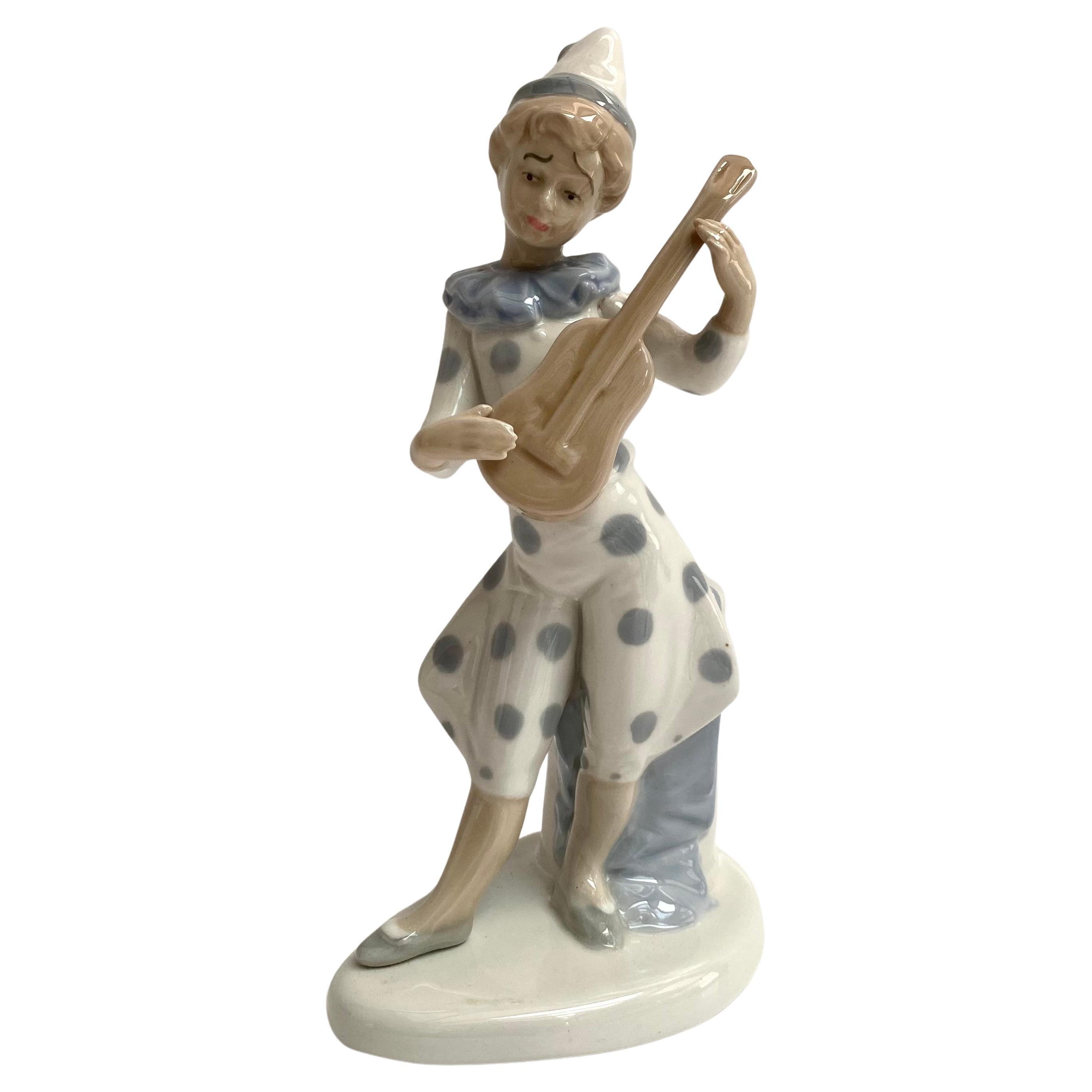Vintage Porcelain Pierrot Figurine Hand-Painted Spanish "VALENCIA" 1970s For Sale