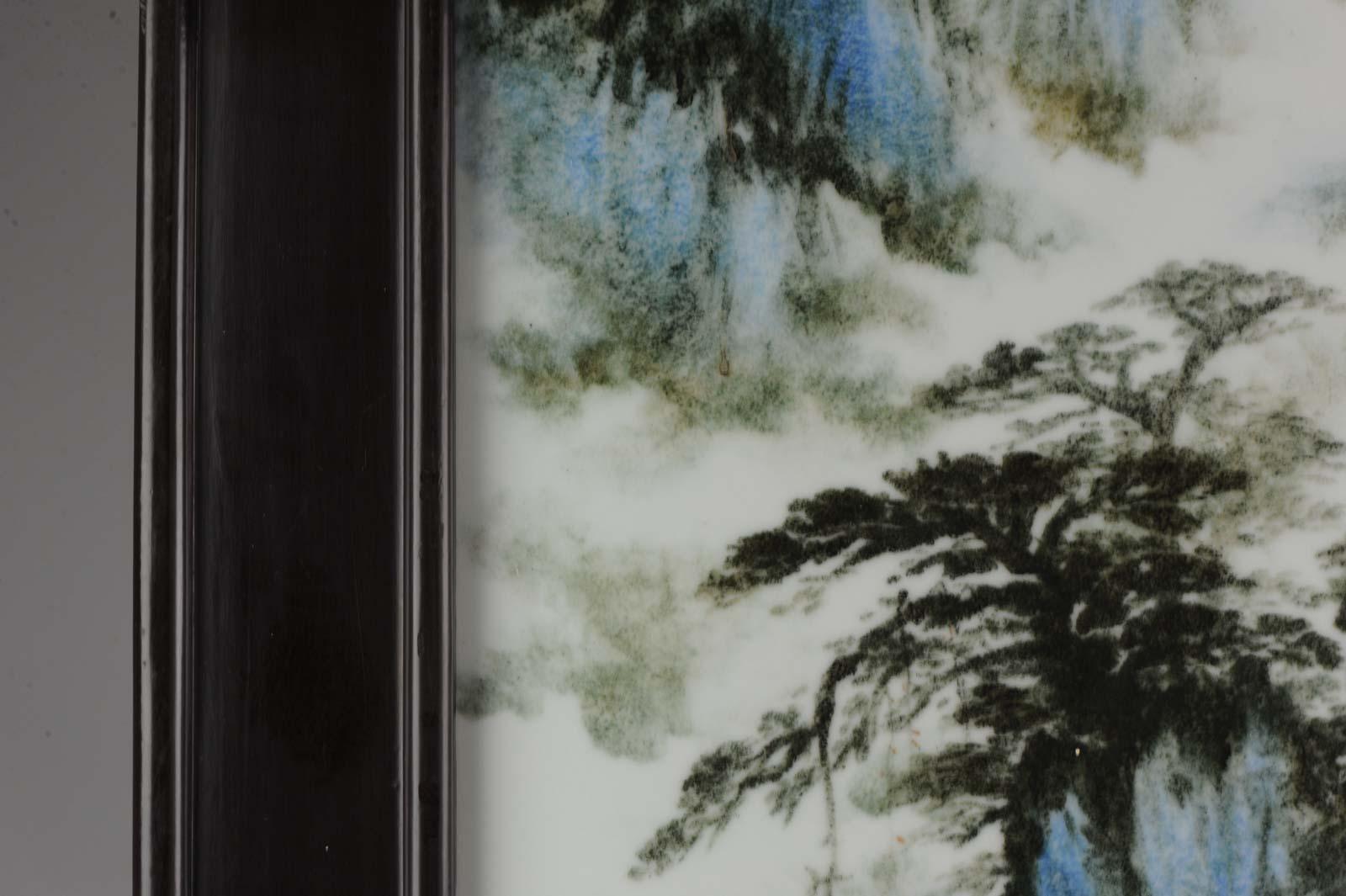 Plaque en porcelaine vintage avec cadre en bois - Paysage de montagne Fu Jun. Marqué, Chine en vente 7