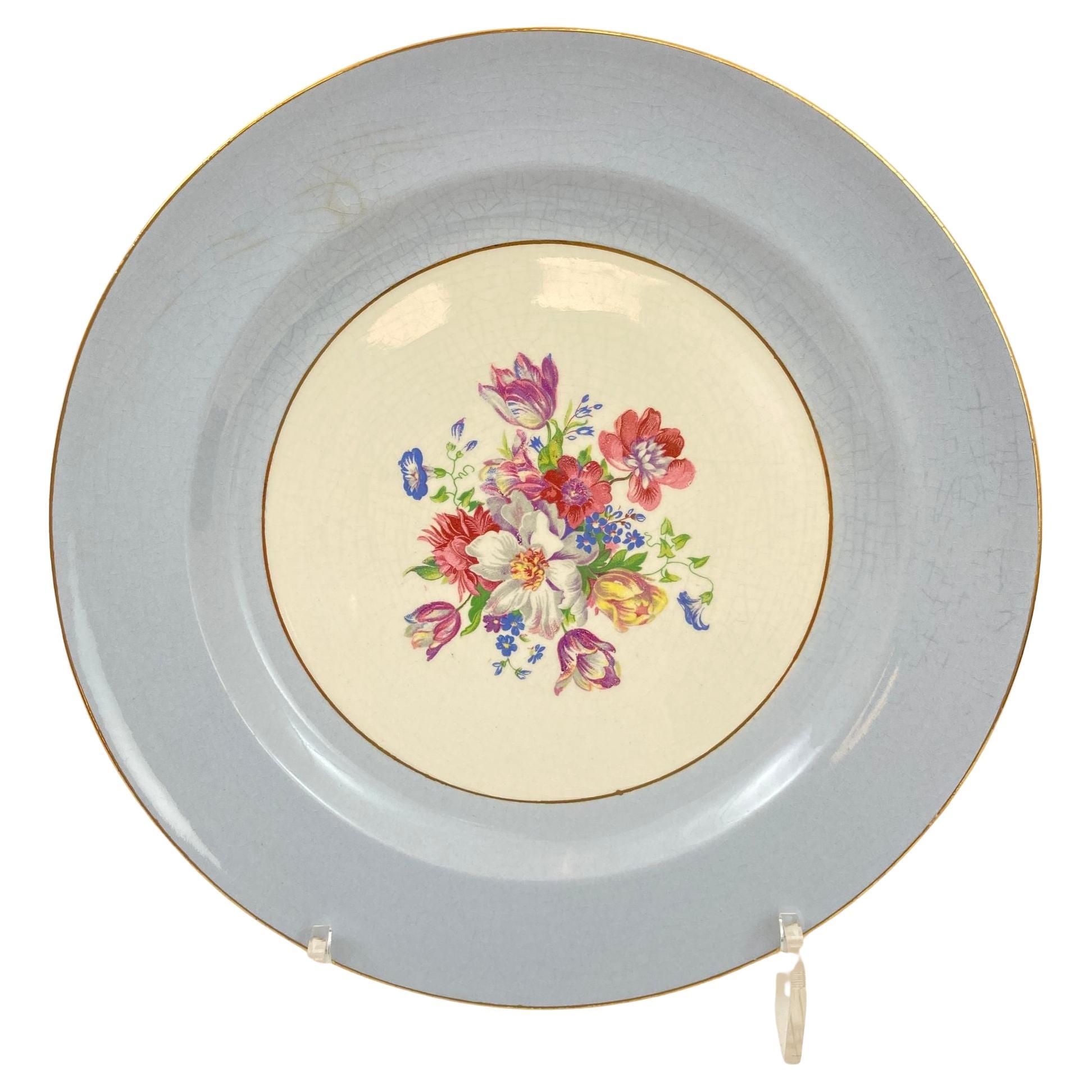 Plato de Porcelana Vintage La China Sajona Francesa C0 22K. Oro Made in USA Años 40