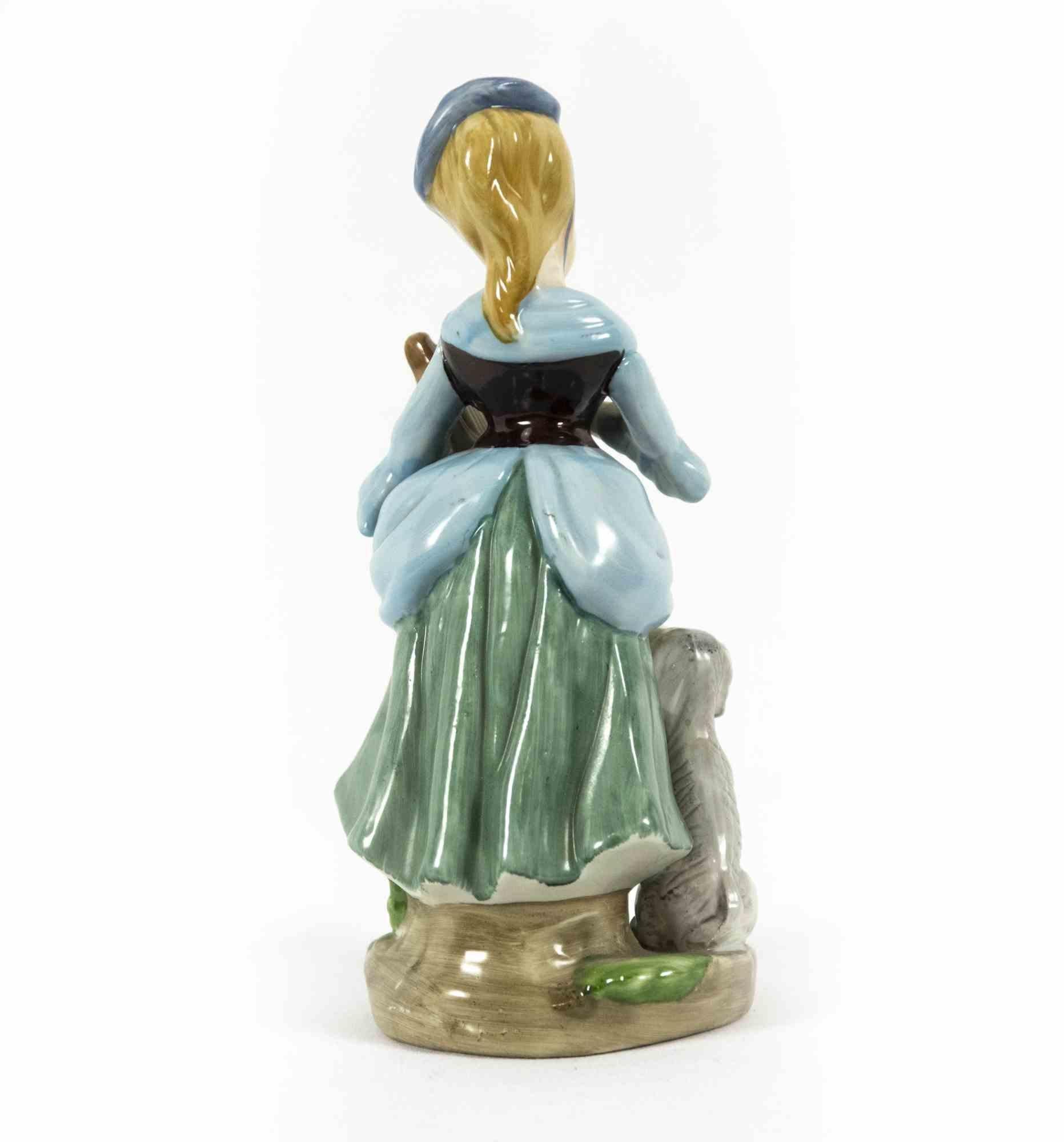 European Vintage Porcelain Sculpture of Lady, Mid-20th Century For Sale