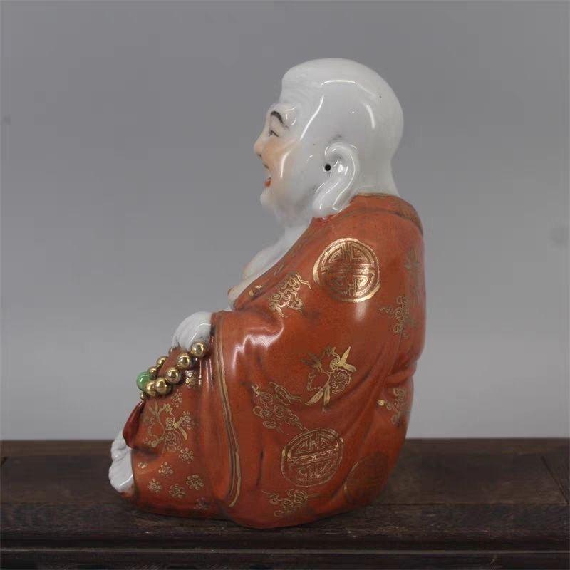 Porzellan Smiling Buddha-Statue aus Porzellan im Vintage-Stil mit Mark of Past Chinese Artist im Zustand „Relativ gut“ im Angebot in 景德镇市, CN