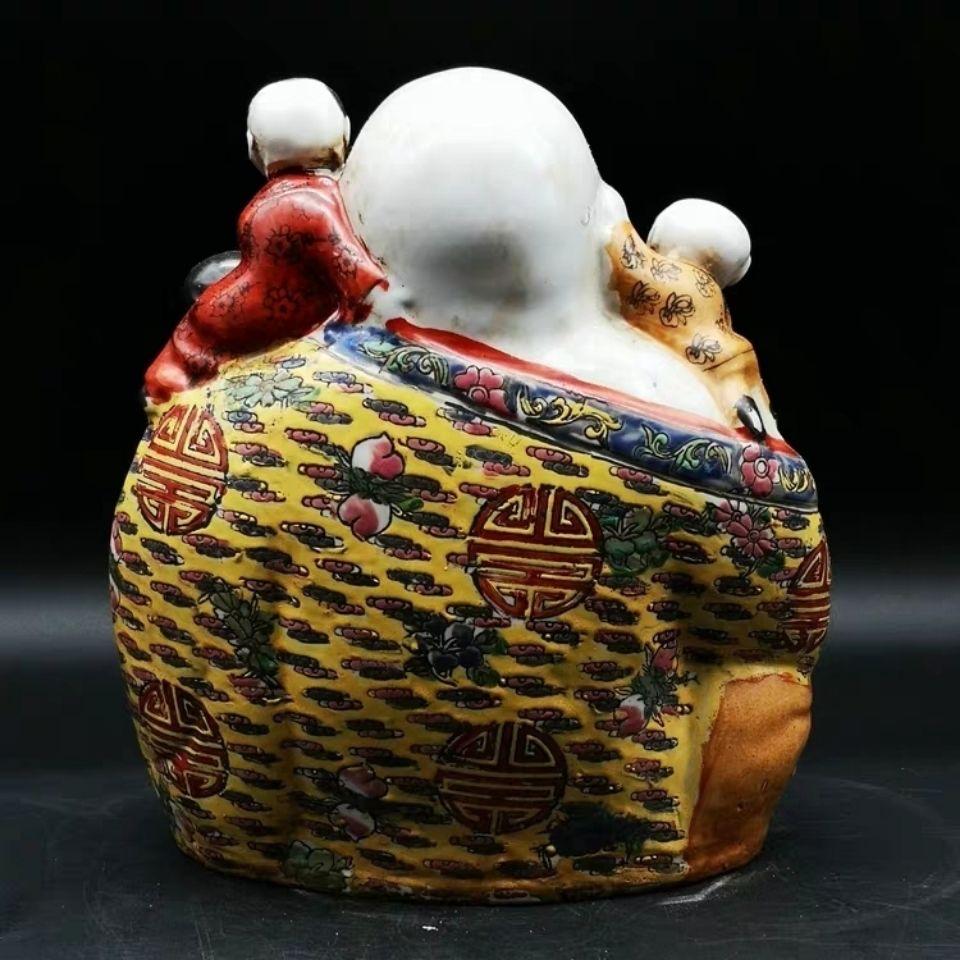 Vintage Porcelain Smiling Buddha with Kids In Fair Condition For Sale In 景德镇市, CN