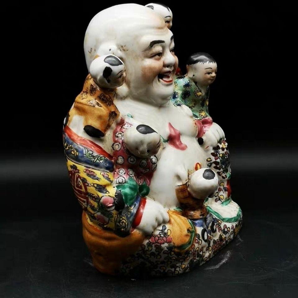 19th Century Vintage Porcelain Smiling Buddha with Kids For Sale