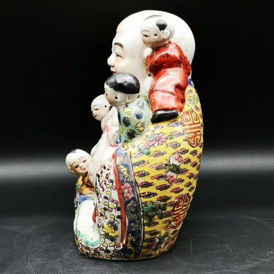 Vintage Porcelain Smiling Buddha with Kids For Sale 1