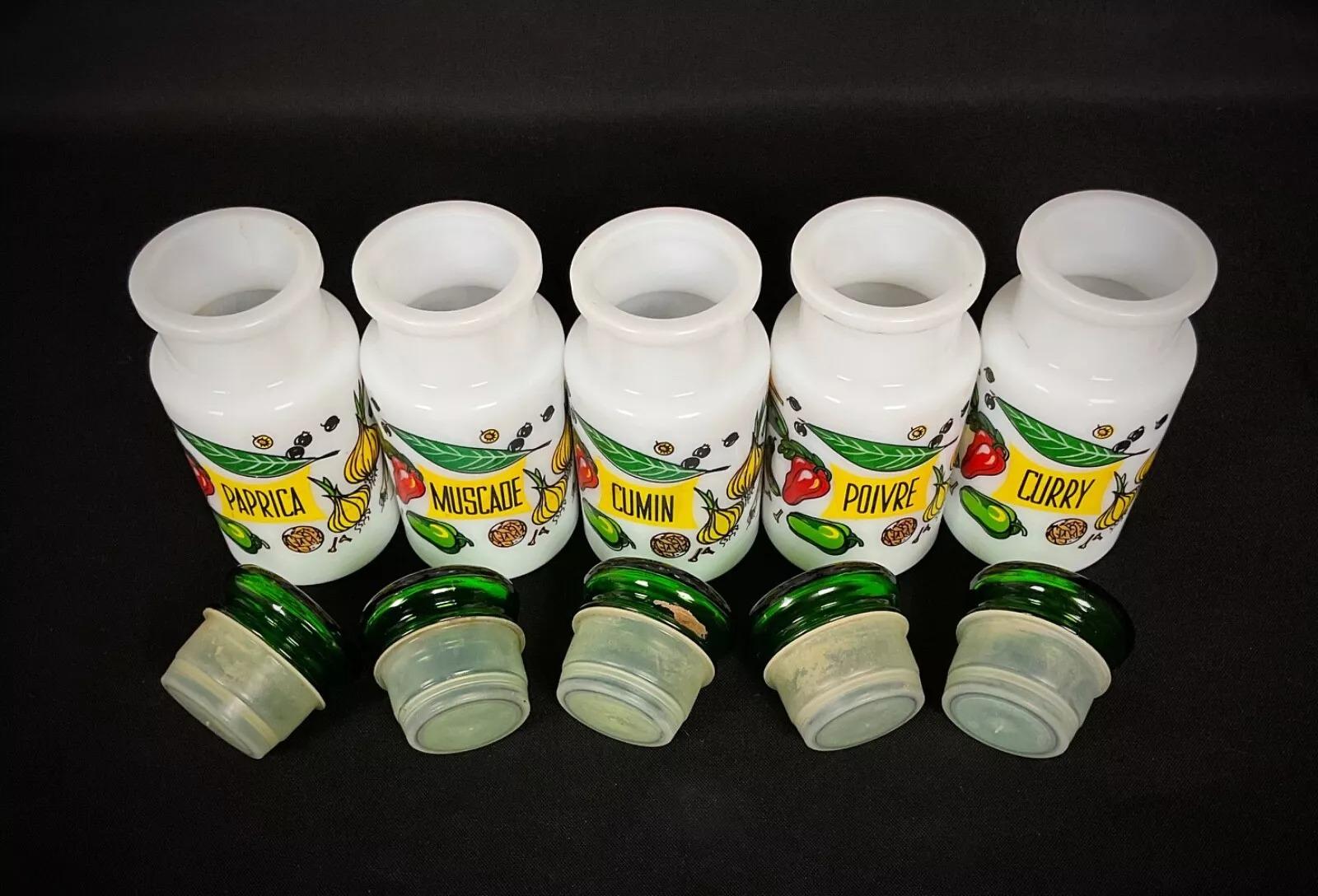 Juego de Especias Vintage de Porcelana - Nuez Moscada, Pimentón, Curry, Comino, Pimienta - 2Y365 Francés en venta