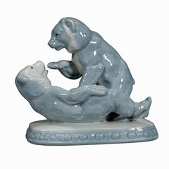 Vintage Porcelain Statue with Playing Bears, Germany, ca 1950s
