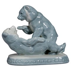 Vintage Porcelain Statue with Playing Bears, Germany, ca 1950s