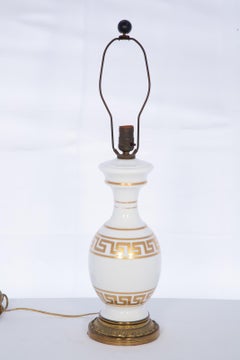 Vintage Porcelain Table Lamp with Gilded Greek Key Accents