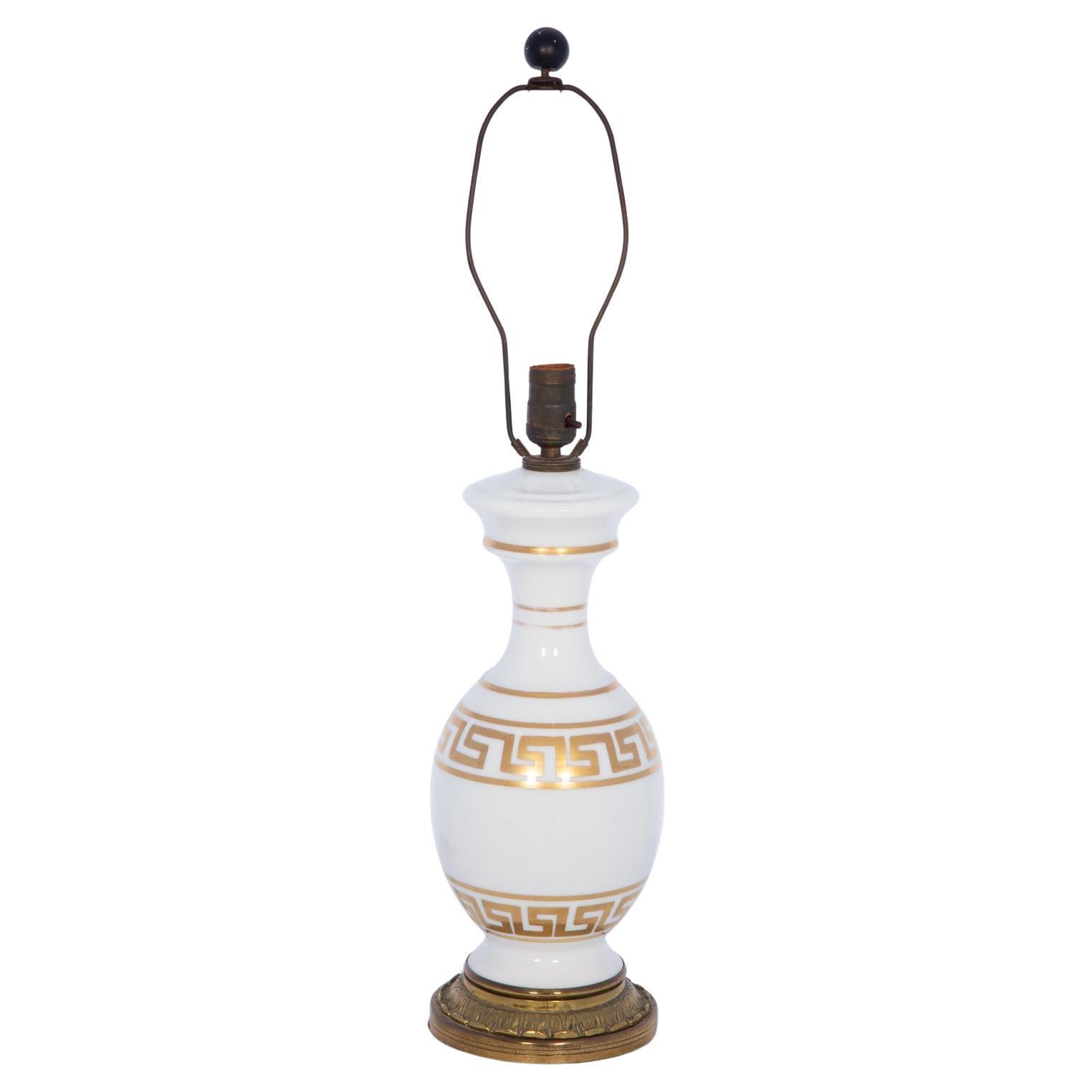 Vintage Porcelain Table Lamp with Gilded Greek Key Accents