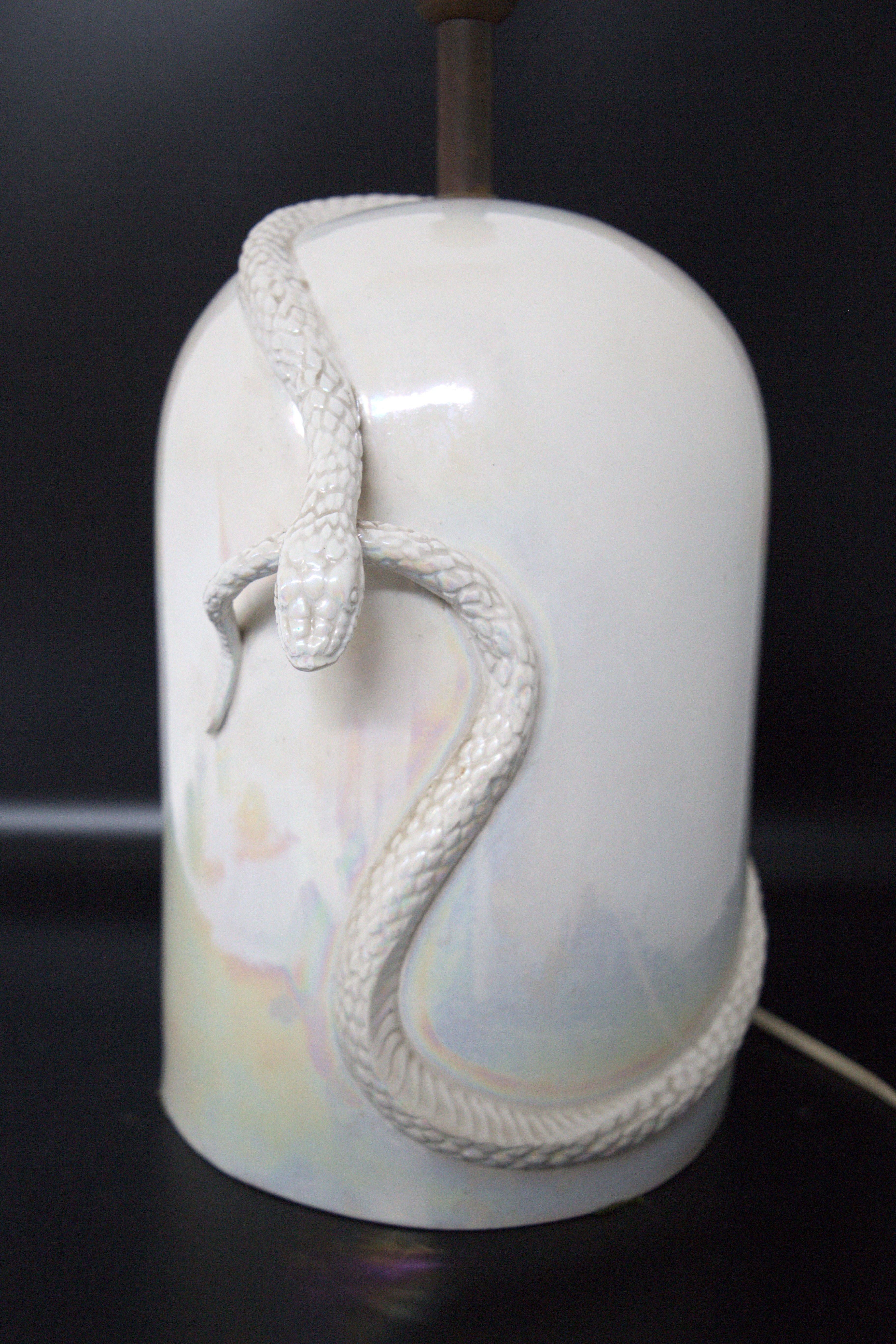 Mid-Century Modern Vintage Porcelain Table Lamp with Snake
