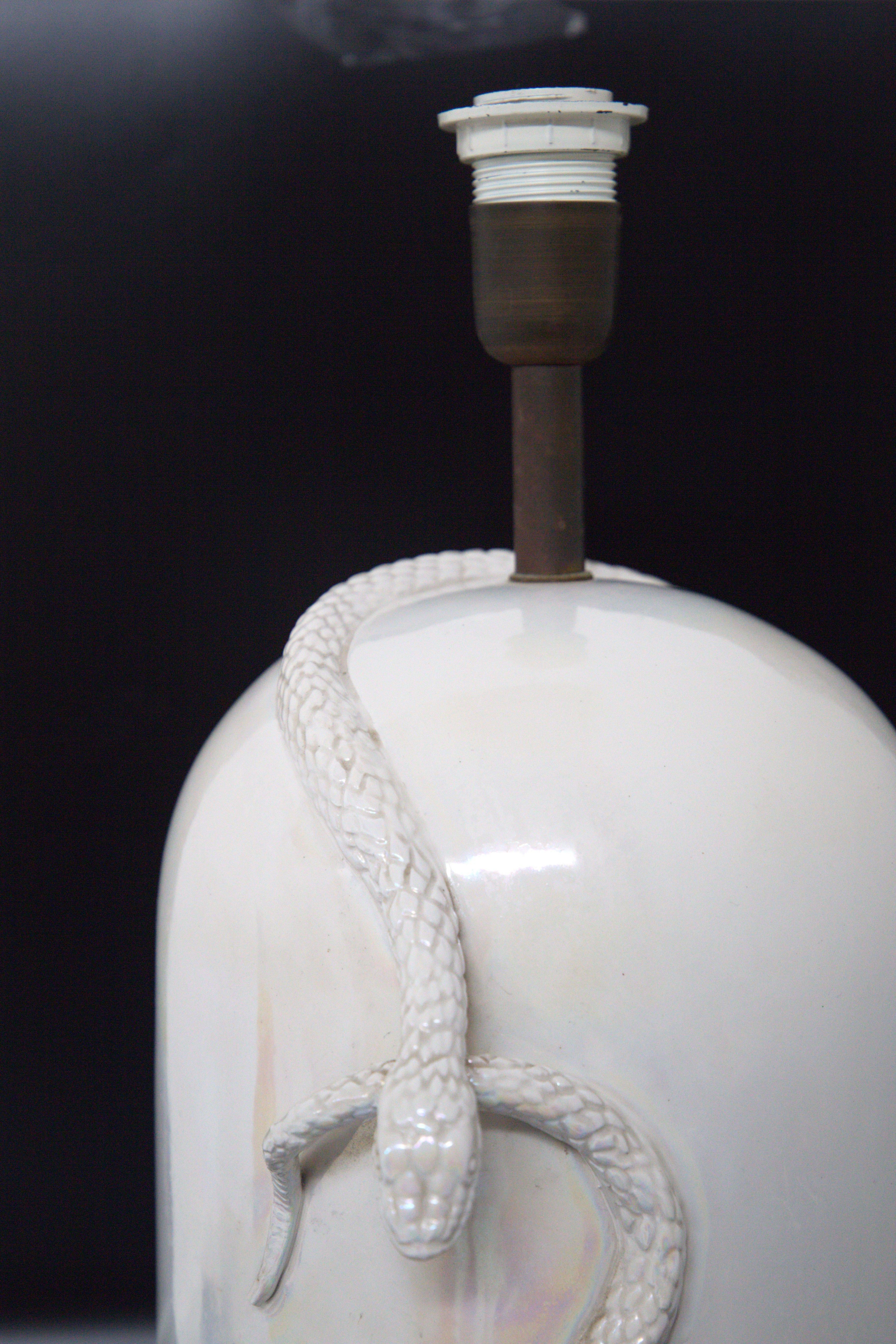 Late 20th Century Vintage Porcelain Table Lamp with Snake