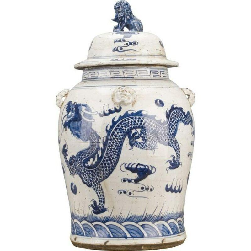 Chinese Vintage Porcelain Temple Jar Dragon Motif, Small For Sale
