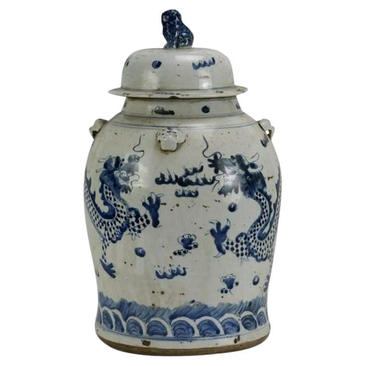 Vintage Porcelain Temple Jar Dragon Motif, Small