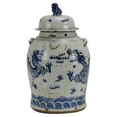 Used Porcelain Temple Jar Dragon Motif, Small