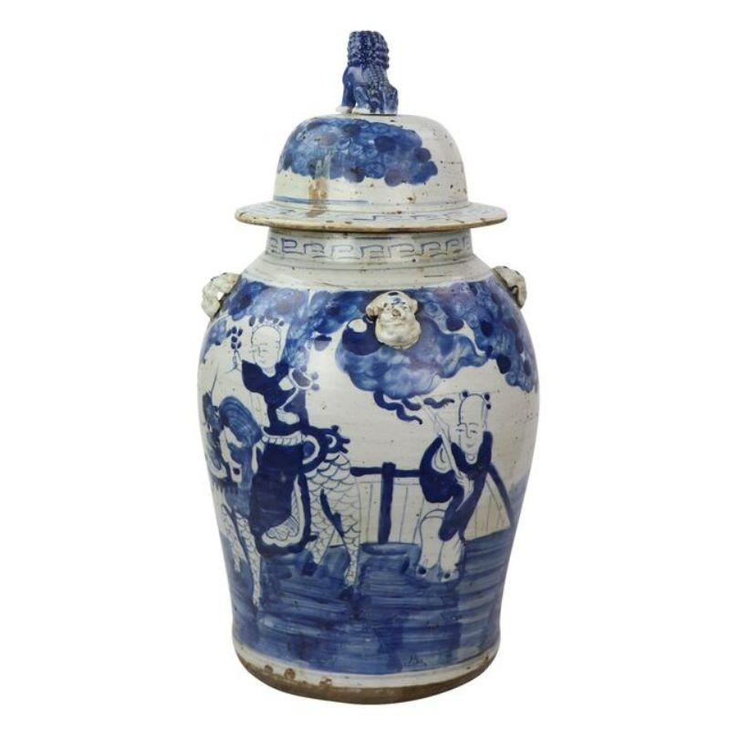 Chinese Vintage Porcelain Temple Jar Enchanted Children Motif, Small For Sale