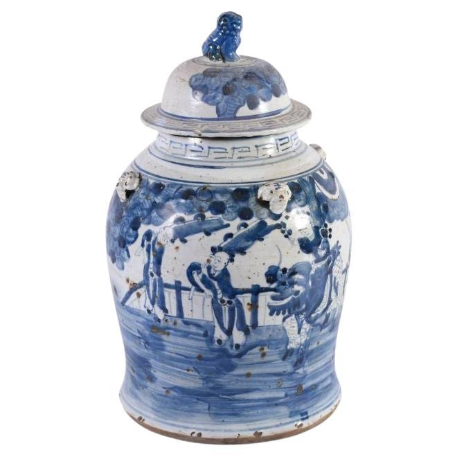 Vintage Porcelain Temple Jar Enchanted Children Motif, Small For Sale