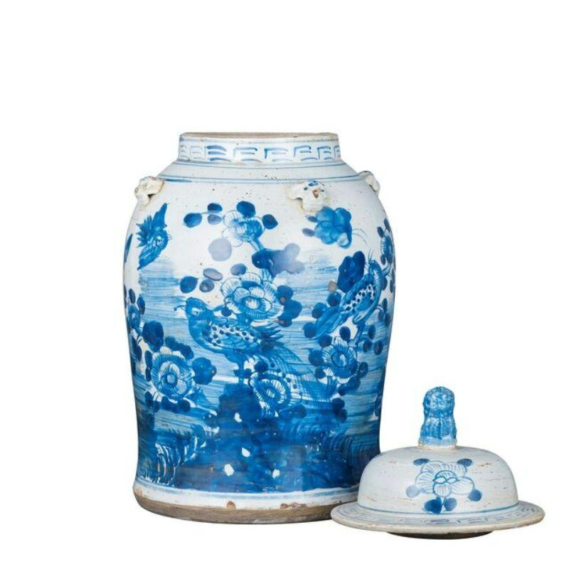 Contemporary Vintage Porcelain Temple Jar Flower Bird Motif, Small For Sale
