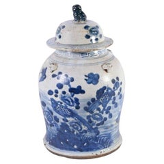 Temple Jar Blumen-Vogel-Motiv aus Porzellan, Vintage