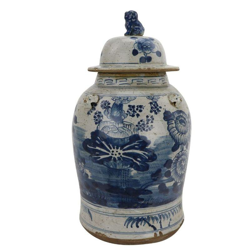 Chinese Vintage Porcelain Temple Jar Four Season Plants, Small For Sale