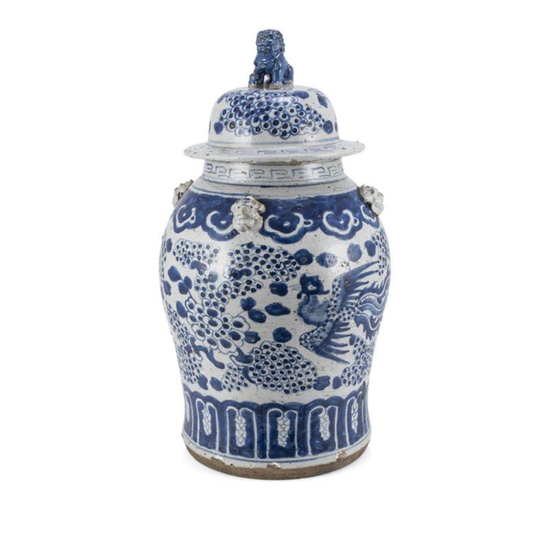 Chinese Chippendale Vintage Porcelain Temple Jar Phoenix Motif, Small For Sale