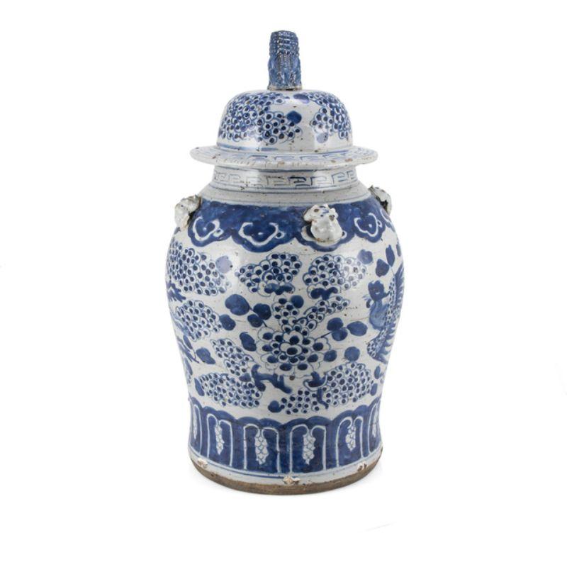 Chinese Vintage Porcelain Temple Jar Phoenix Motif, Small For Sale