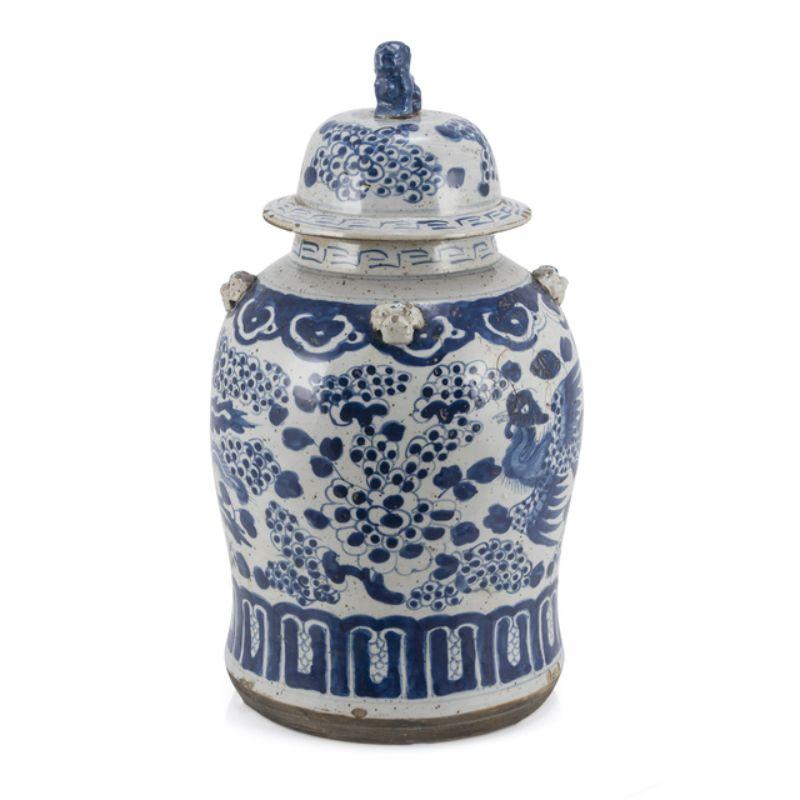 Hand-Carved Vintage Porcelain Temple Jar Phoenix Motif, Small For Sale