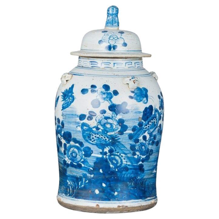 Vintage Porcelain Temple Jar Curly Vine Flower Motif, Small For Sale at