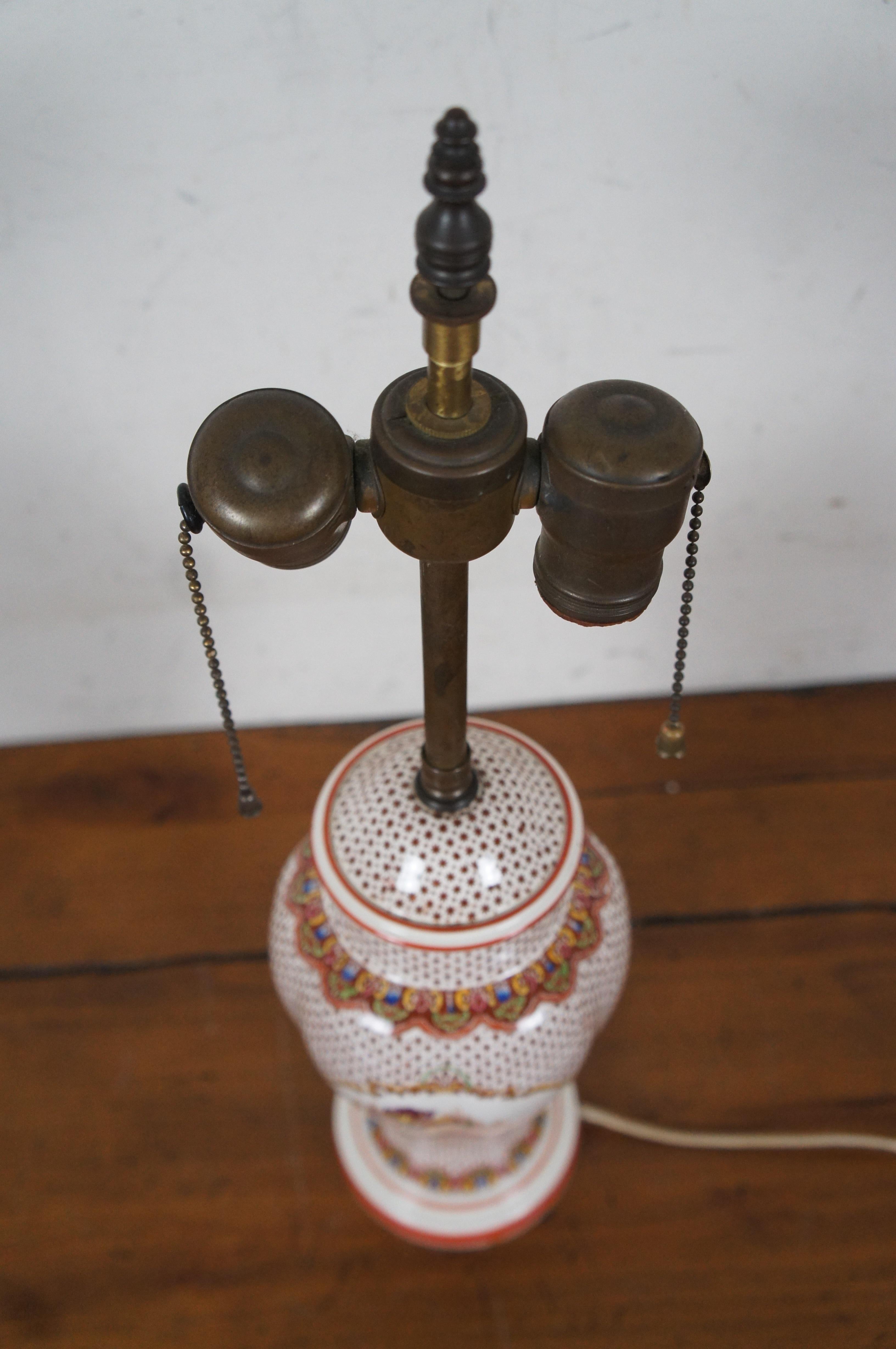Vintage Porcelain Transferware Ginger Jar Mantel Urn 2 Light Table Lamp 21