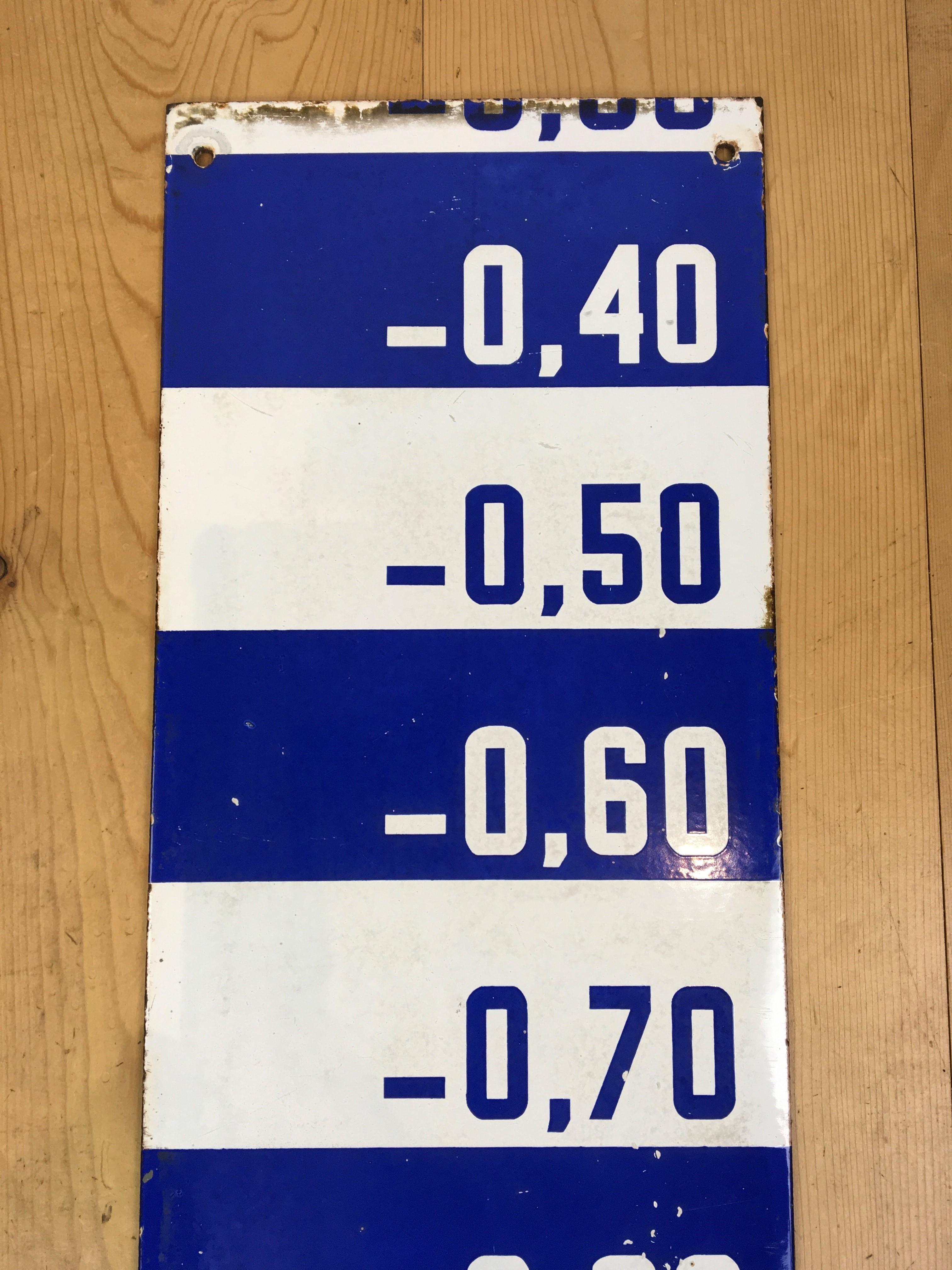 Vintage Porcelain Water Level Sign Blue and White For Sale 2