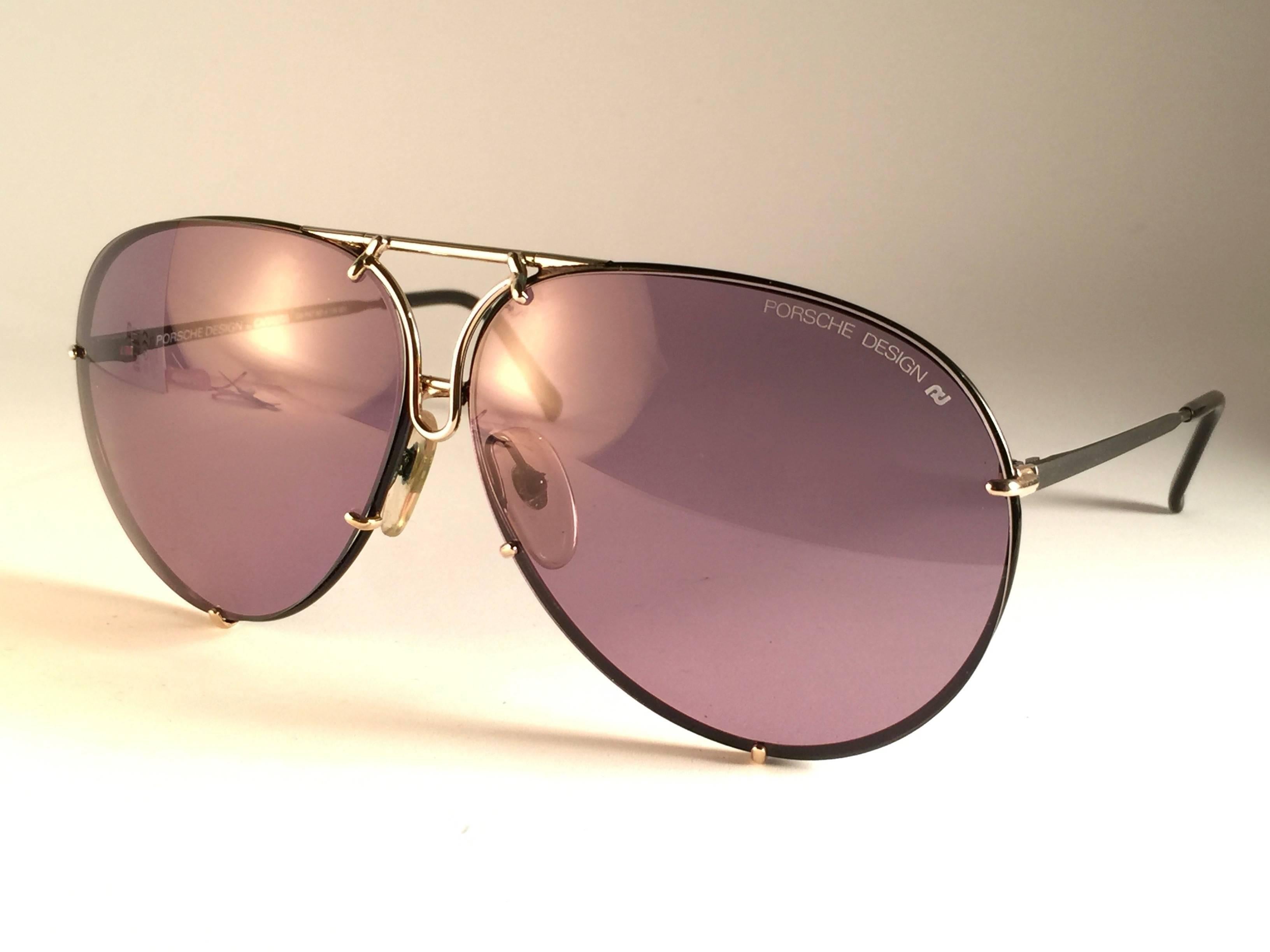 Women's or Men's Vintage Porsche 5623 Gold & Black Frame 1980s Large Sunglasses Germany For Sale