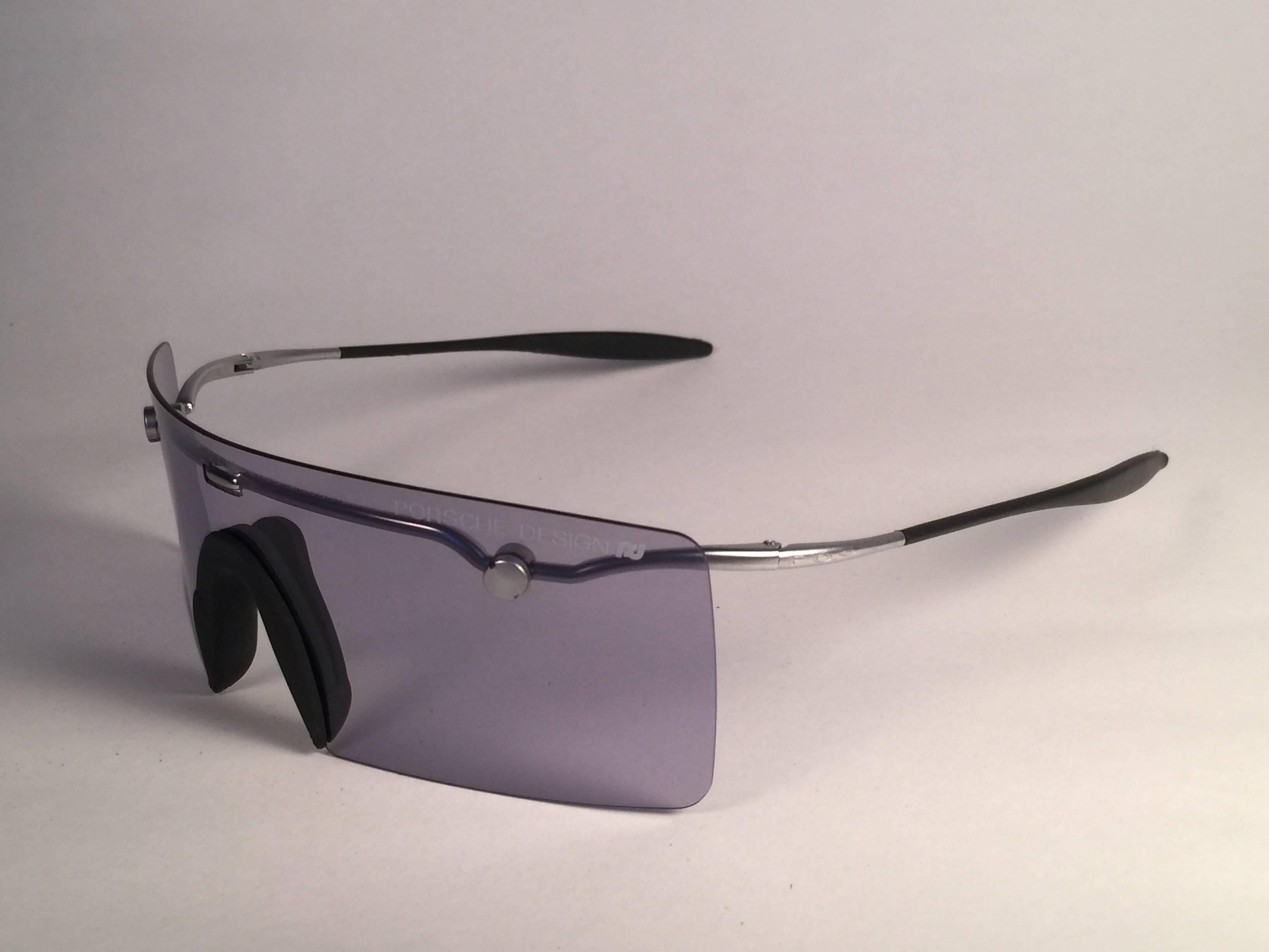 Black Vintage Porsche Design 5693 Silver Foldable Flat Light Sunglasses 1990s