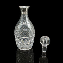 Vintage Port Dekanter, Englisch, geschliffenes Glas, Silber, Sherry, Punze, Mitte des Jahrhunderts