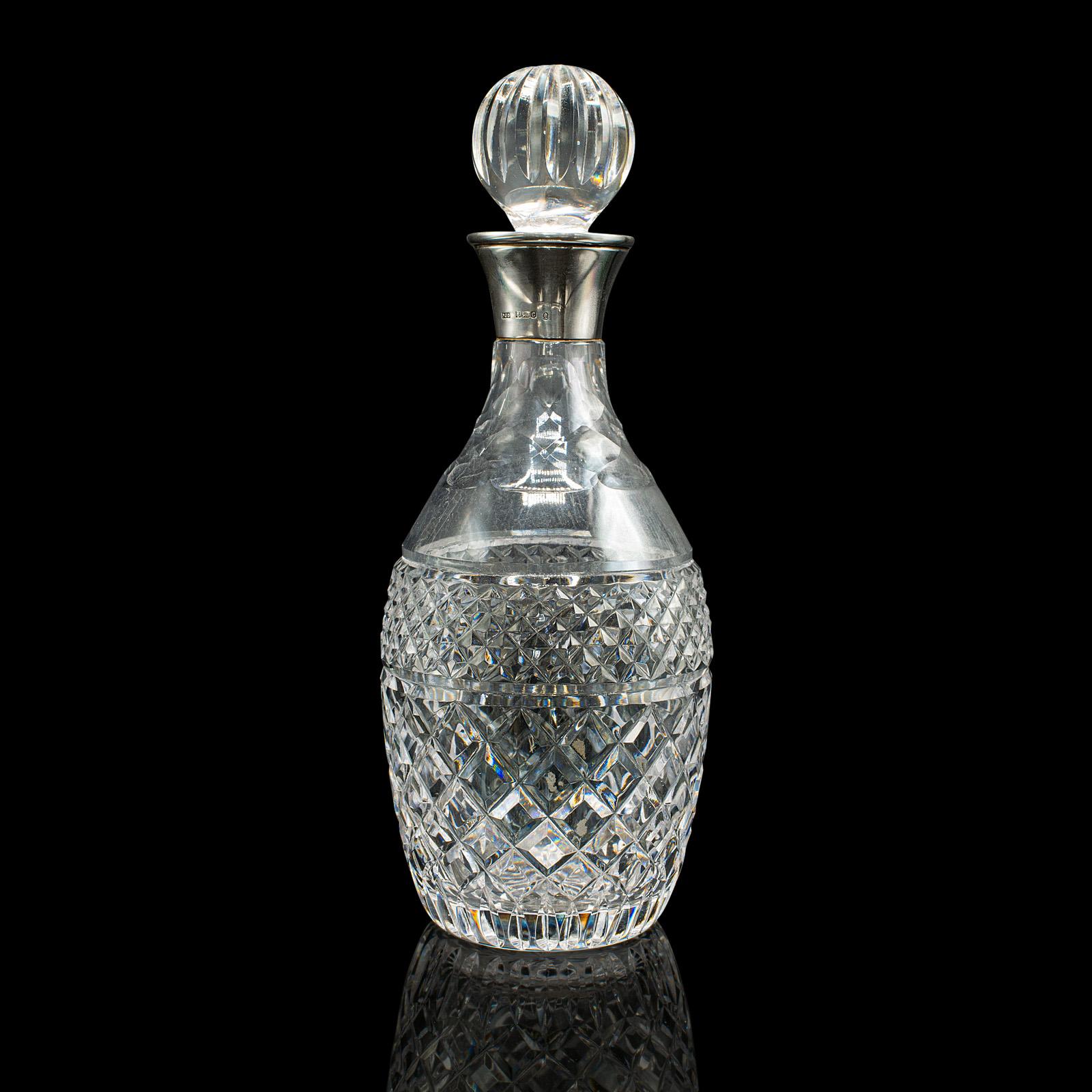 Vintage Port Dekanter, Englisch, geschliffenes Glas, Silber, Sherry, Punze, Mitte des Jahrhunderts im Zustand „Gut“ im Angebot in Hele, Devon, GB