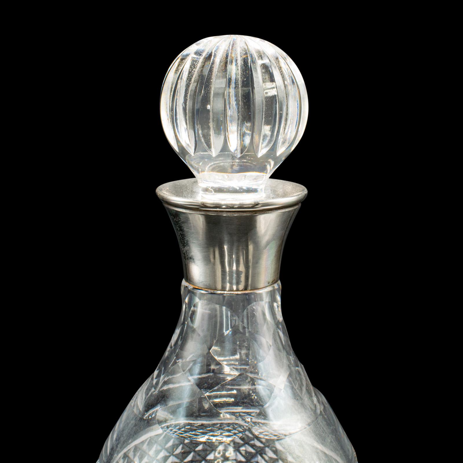 Vintage Port Dekanter, Englisch, geschliffenes Glas, Silber, Sherry, Punze, Mitte des Jahrhunderts (20. Jahrhundert) im Angebot