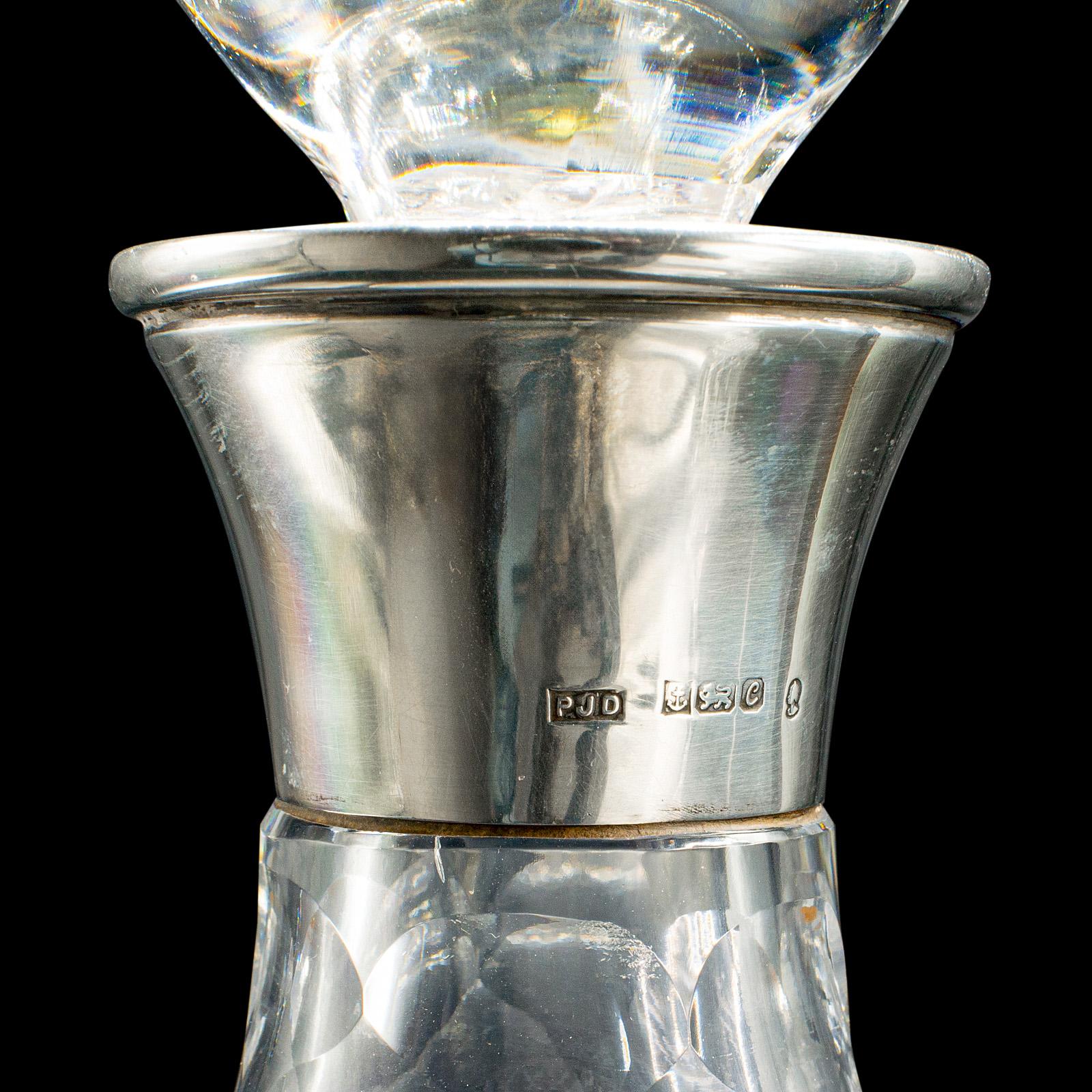 Vintage Port Dekanter, Englisch, geschliffenes Glas, Silber, Sherry, Punze, Mitte des Jahrhunderts (Sterlingsilber) im Angebot
