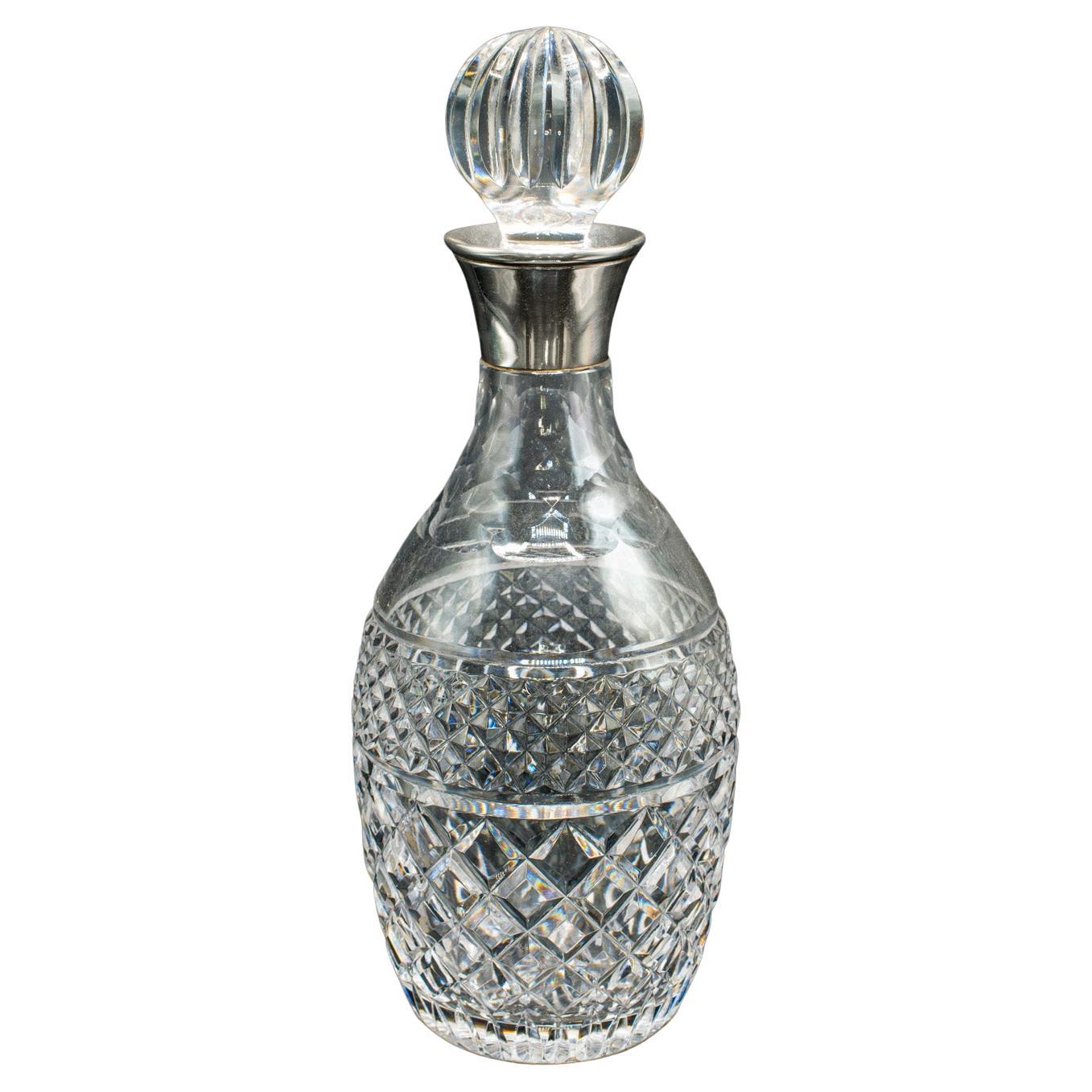 Vintage Port Dekanter, Englisch, geschliffenes Glas, Silber, Sherry, Punze, Mitte des Jahrhunderts im Angebot