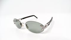 Vintage Porta Romana Handmade Black & Silver-Tone Rimless Oval Sunglasses