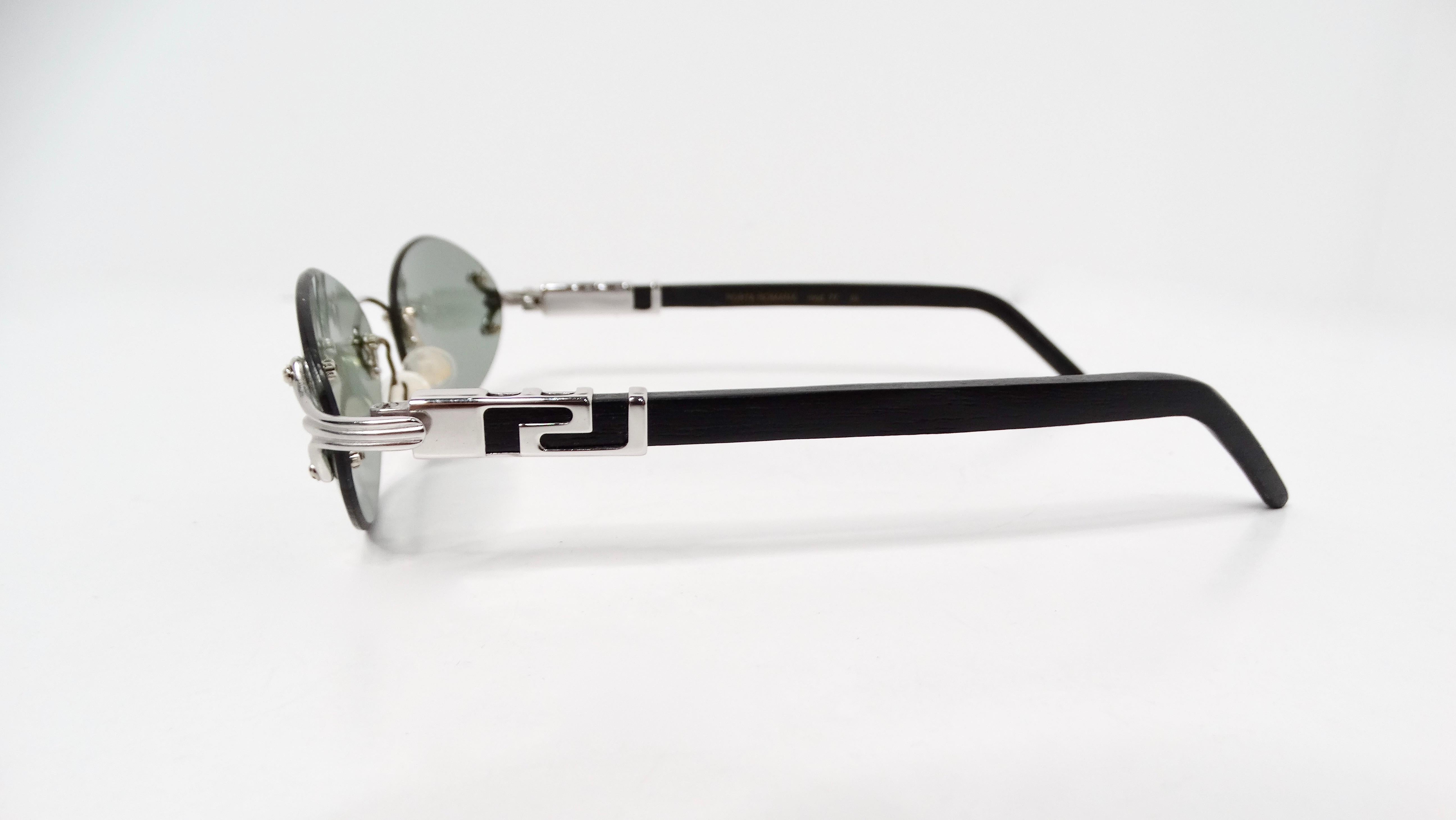 Lunettes de soleil ovales sans monture Porta Romana faites à la main, noires et argentées État moyen - En vente à Scottsdale, AZ