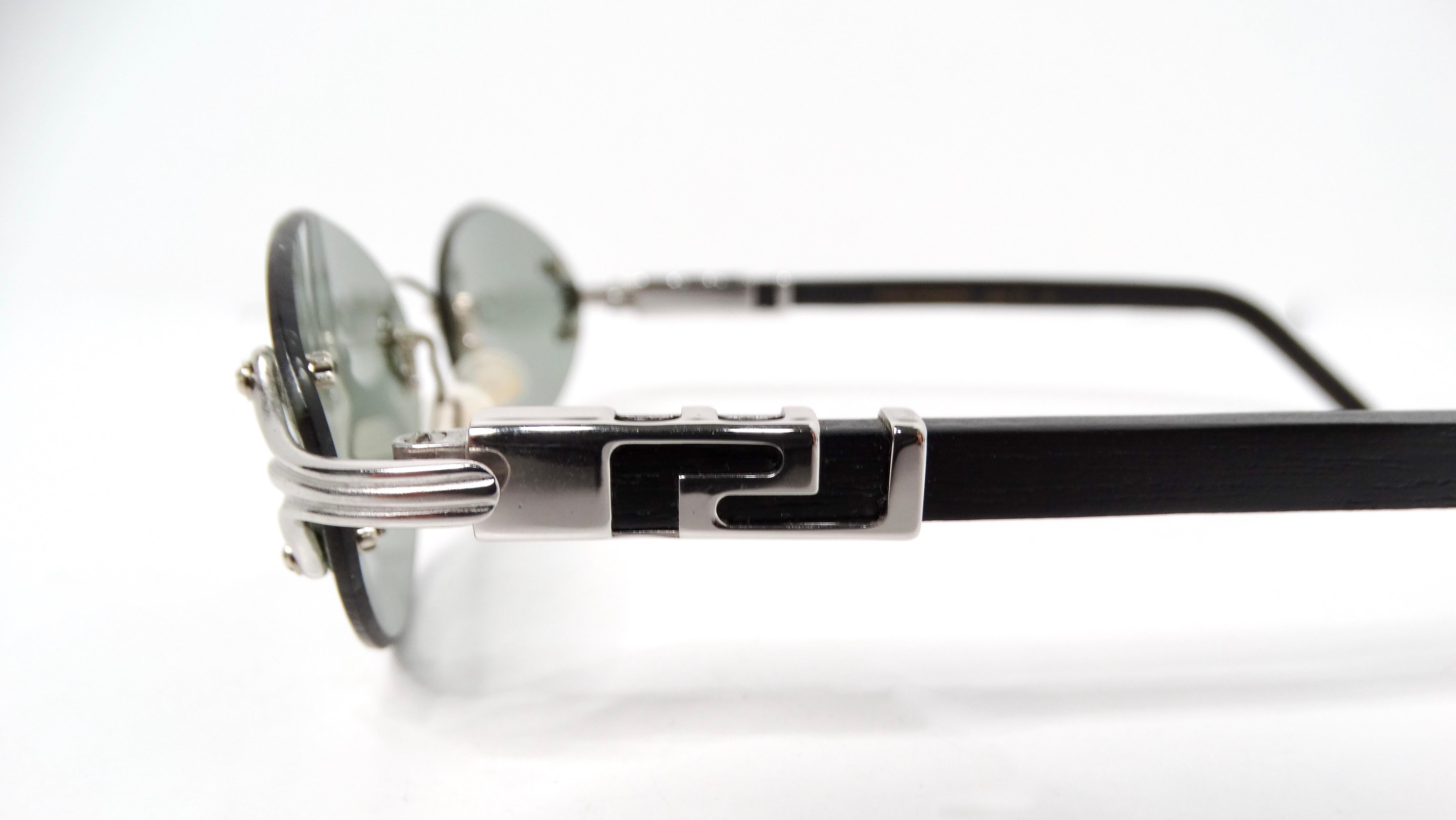 Lunettes de soleil ovales sans monture Porta Romana faites à la main, noires et argentées Pour femmes en vente