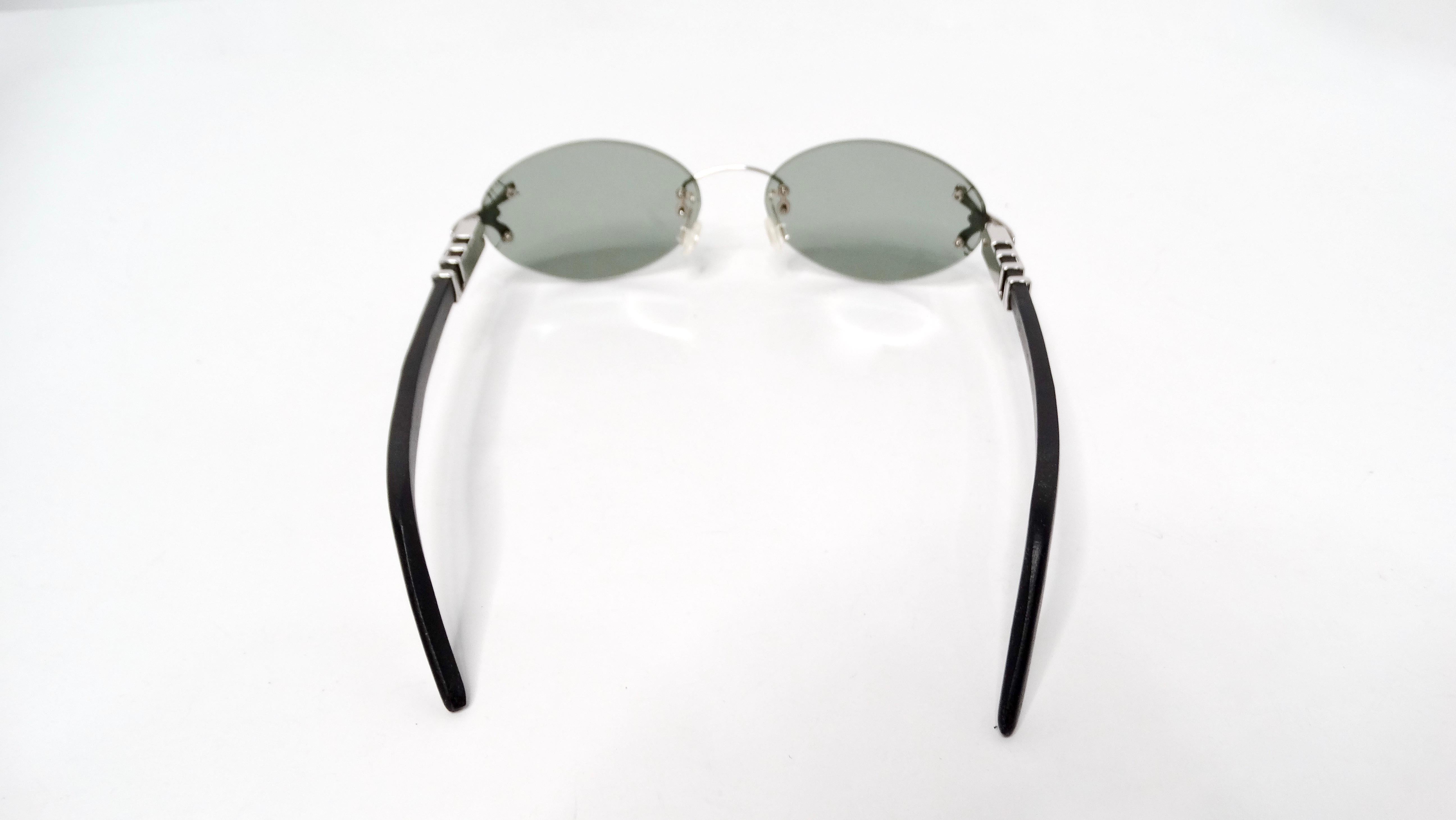 Lunettes de soleil ovales sans monture Porta Romana faites à la main, noires et argentées en vente 1