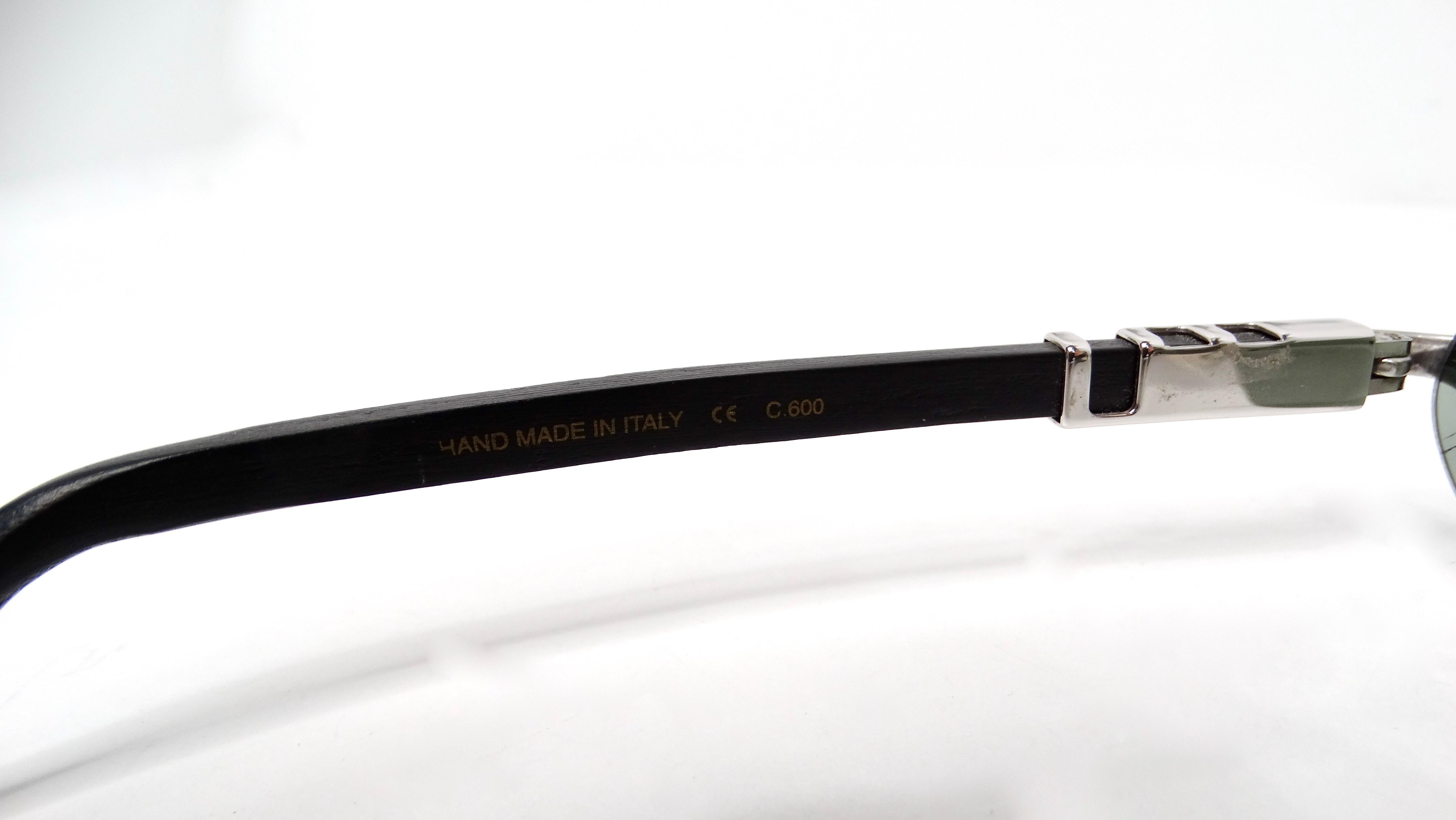 Lunettes de soleil ovales sans monture Porta Romana faites à la main, noires et argentées en vente 2