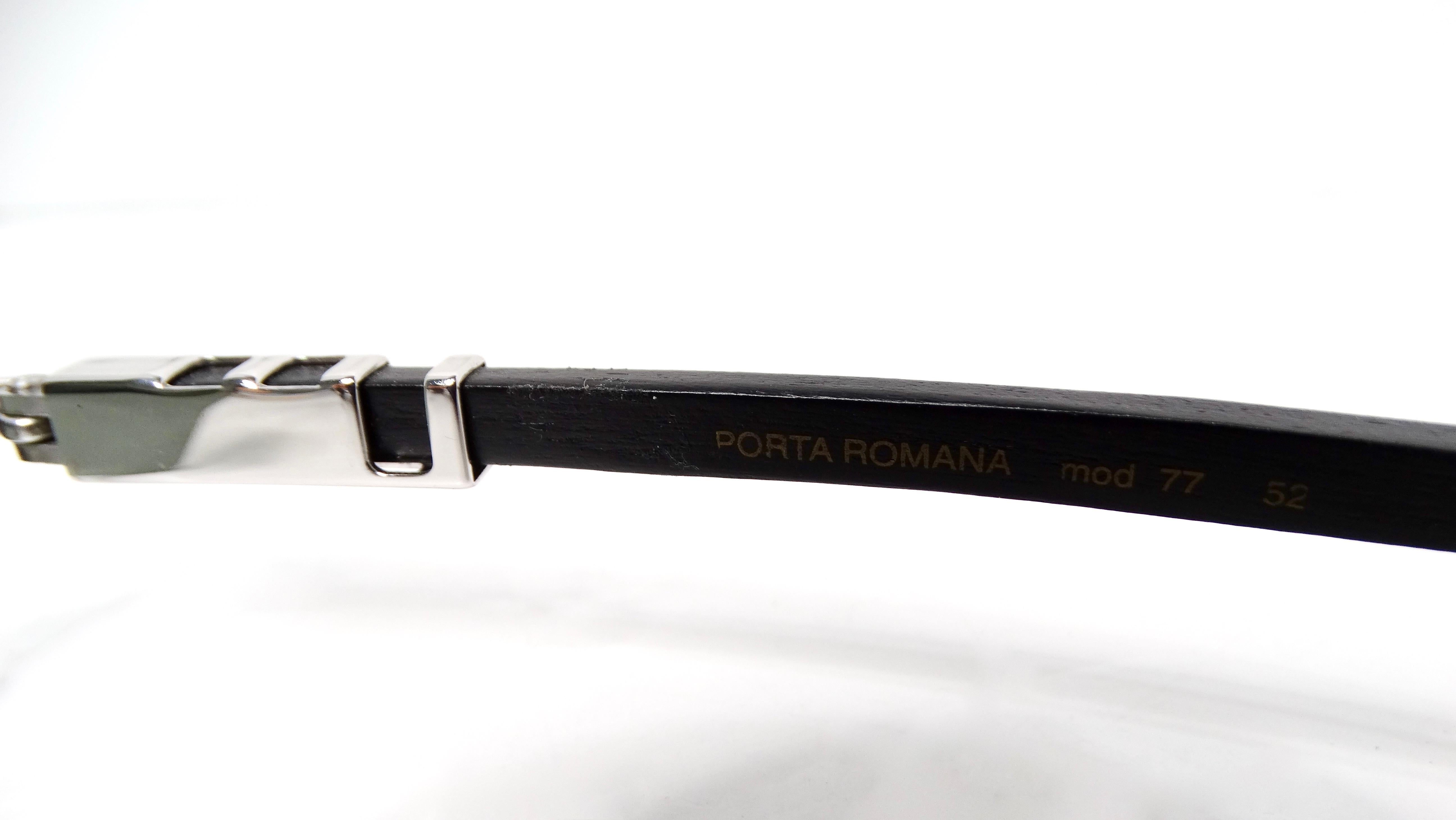 Lunettes de soleil ovales sans monture Porta Romana faites à la main, noires et argentées en vente 3