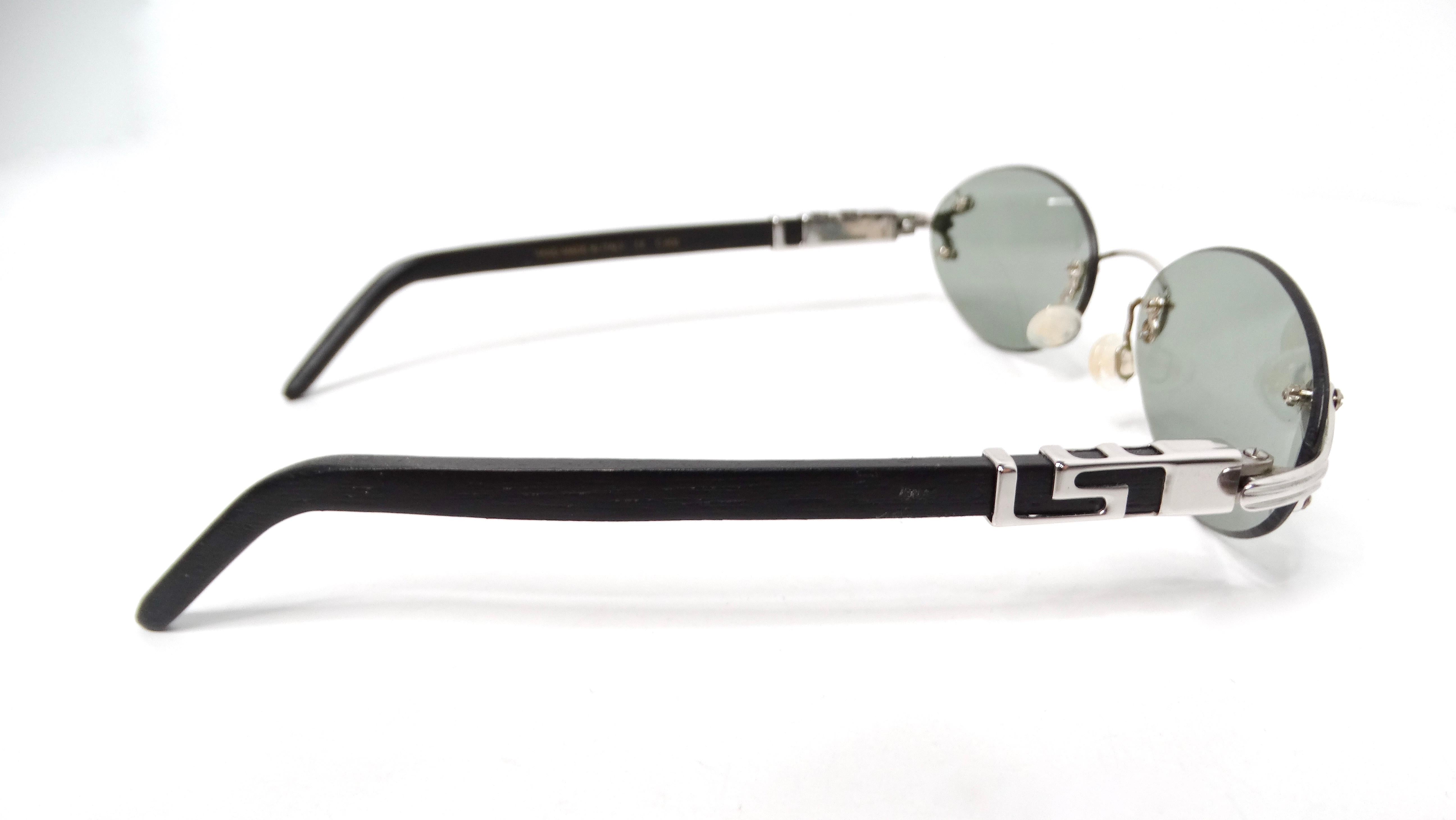 Lunettes de soleil ovales sans monture Porta Romana faites à la main, noires et argentées en vente 4
