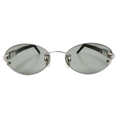 Vintage Porta Romana Handmade Black & Silver-Tone Rimless Oval Sunglasses