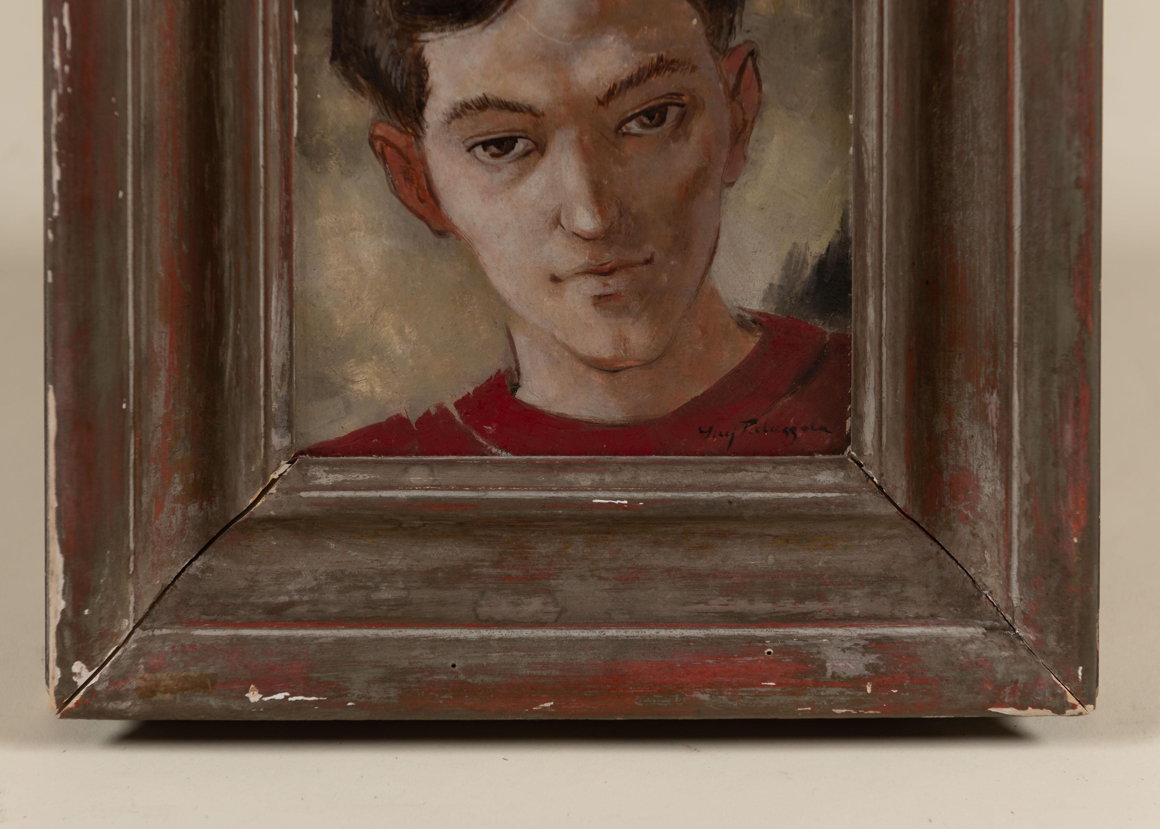 Vintage Portait, unbearbeitet, Öl auf Masonit, gerahmt, Guy Palazzola, US, 1950 (amerikanisch) im Angebot